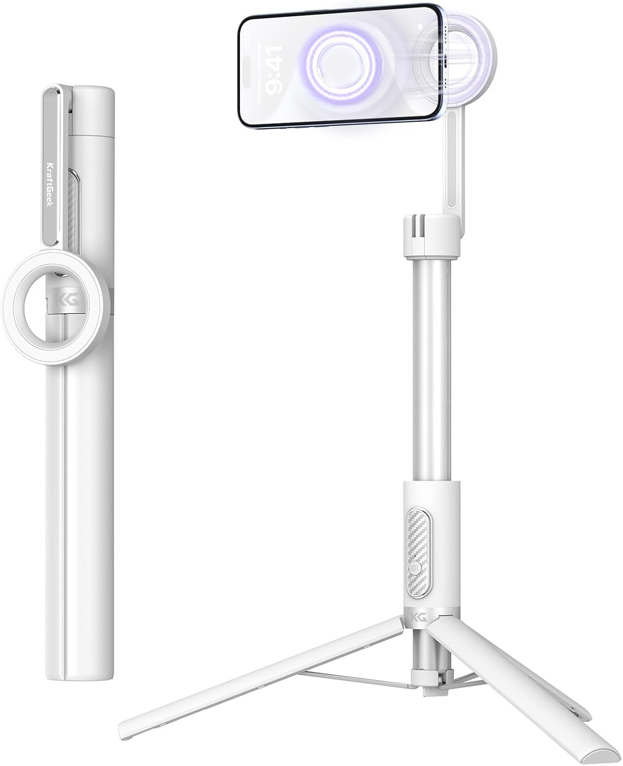 KraftGeek Magnetic Selfie Stick Tripod for iPhone, 64” Phone Tripod for Magsafe, Travel Phone Stand with Remote for iPhone 16 Pro Max