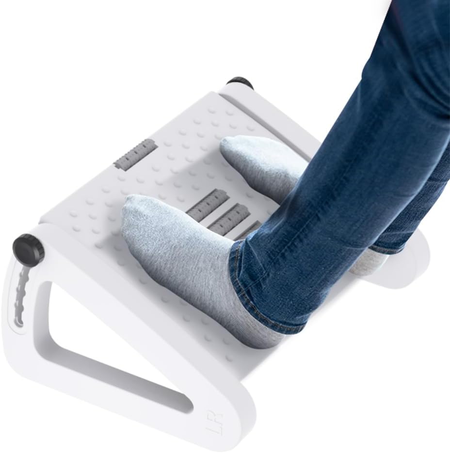 Foot Rest for Under Desk At Work - Six Heights Adjustable Under Desk Footrest - Ergonomic Foot Stools for Under Office Desks - Desks Foot Rest with Massage Rollers - Leg Rest for Chair (White)