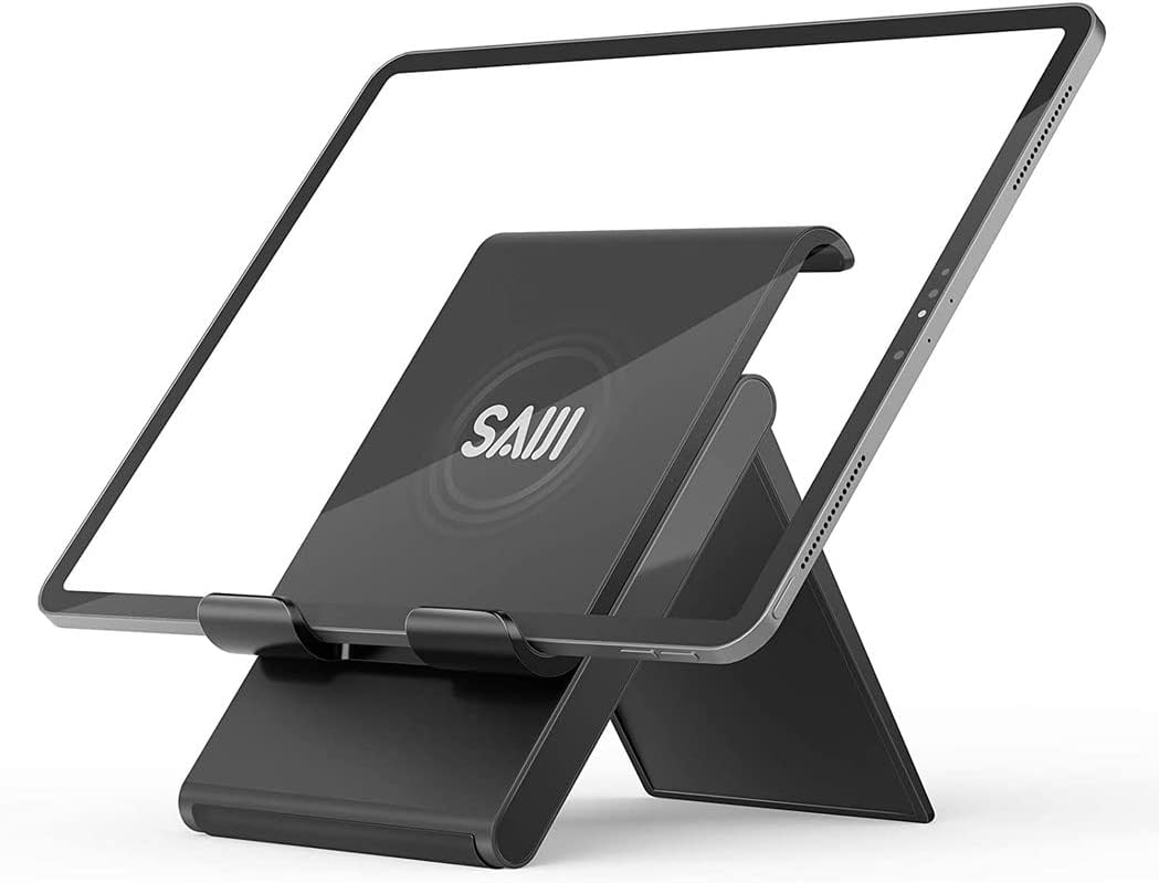 SAIJI Adjustable Tablet Stand Holder Portable Foldable Desktop Stand Dock Compatible for iPad, iPhone, Nintendo Switch, Samsung Galaxy and Kindle Fire Tablets – Black