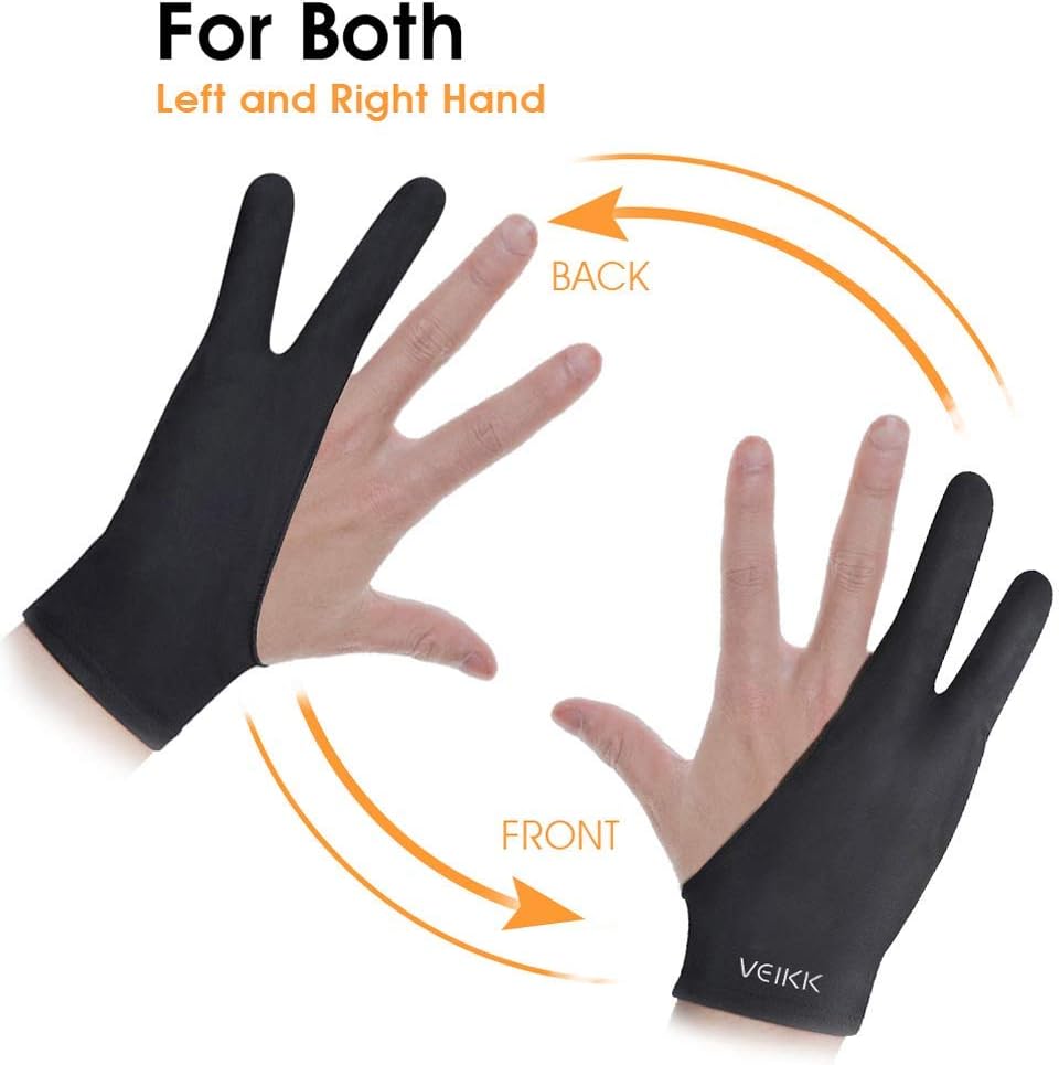 VEIKK Artist Glove for Drawing Tablet Free Size, 1 Unit for Left-Handed or Right-Handed- Black