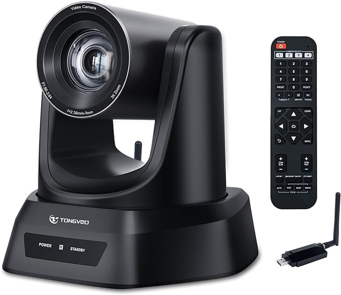 5.8GHz Wireless Conference Room Webcam, Church Live Streaming 3X USB 1080P 60fps PTZ Camera for Worship Services Online Conference, Works with Zoom, OBS Easy to Set Up