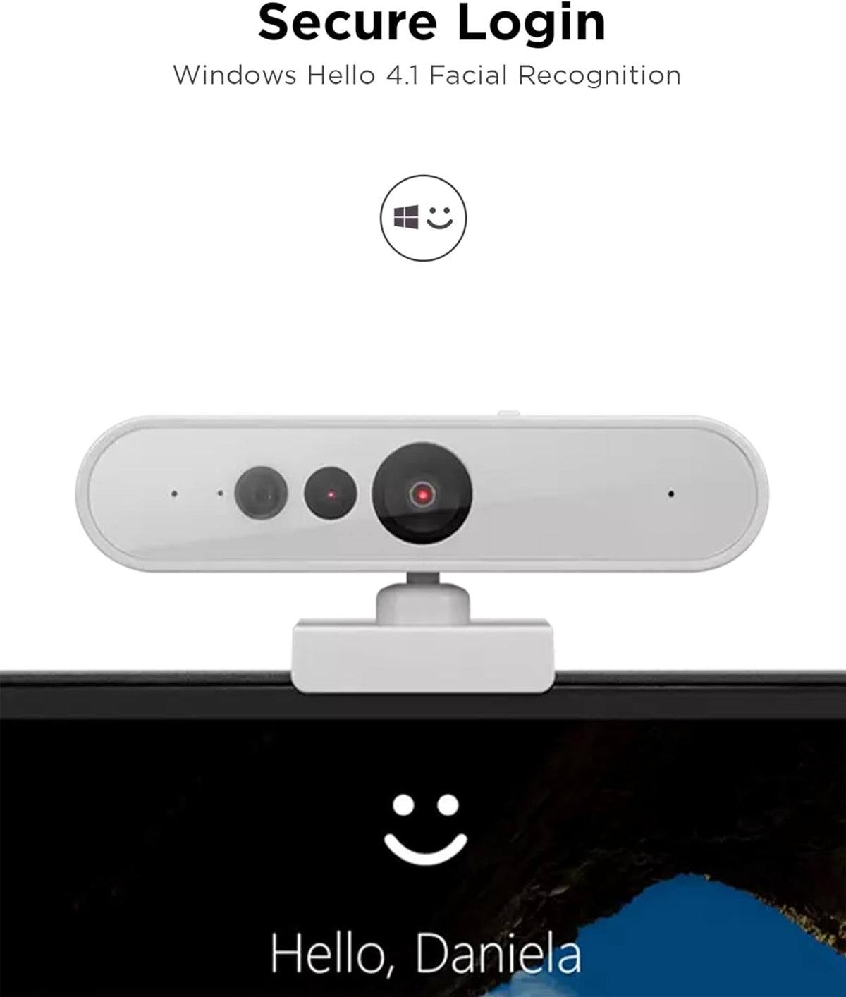 Lenovo HD 1080p Webcam (510 FHD) - Monitor Camera with 4X Digital Zoom, 95° Wide Angle, 360° Rotation Pan & Tilt - Desktop Cam with Dual Microphones & Windows Hello for Livestreaming & Conferences