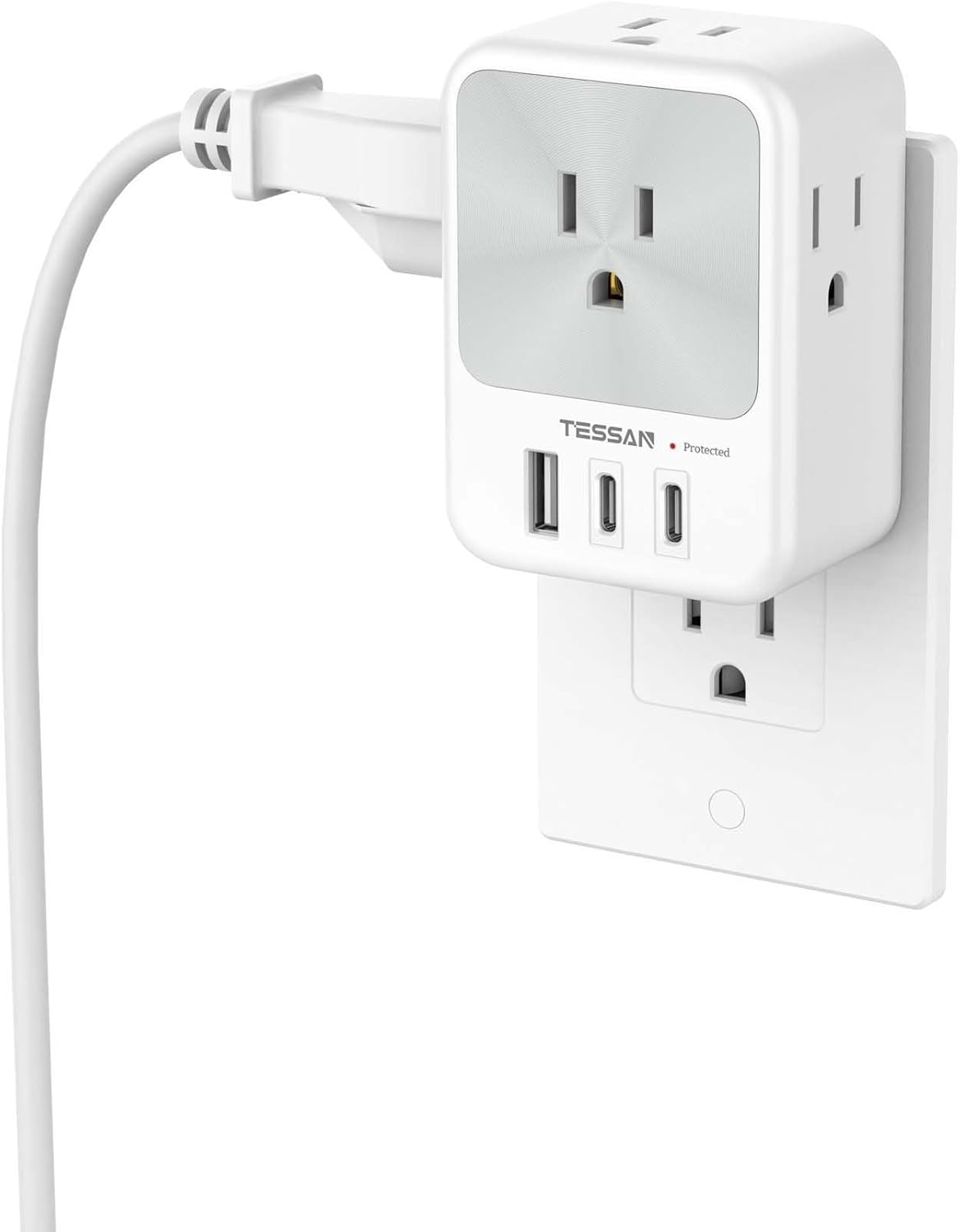 Multi Plug Wall Outlet Splitter, TESSAN Surge Protector 4 Outlet Extender with 3 USB Charger Blocks(2 USB C), 3-Sided Multiple Plug Expander for Home Office Dorm Room School Essentials