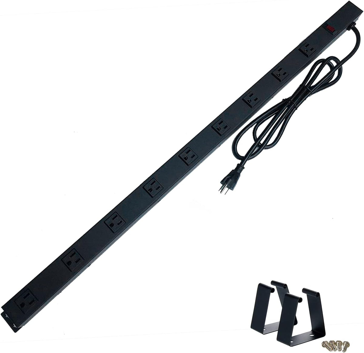 9 Black Verticle Outlets 6 Feet Power Cord Heavy Duty Metal Surge Protector Power Strip