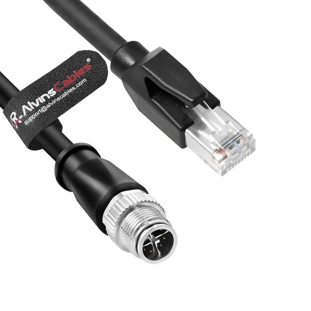 Alvin's Cables Ethernet Cable in-Sight 8200 and 8400 Series CCB-84901-2001-02 M12 X-Coded to RJ45 Industrial Camera Shielded Cord IP67 Waterproof 6.5ft/2M