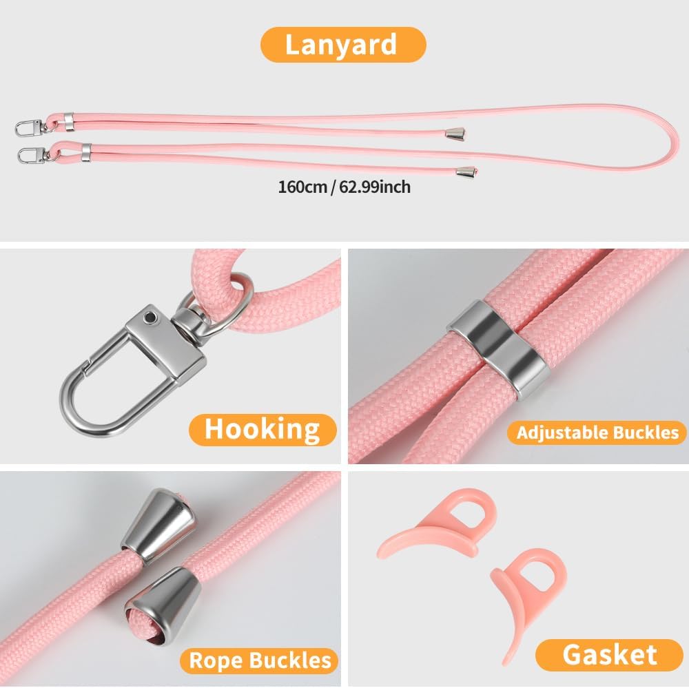 for iPhone 14 Pro Max Case with 62.99 inch Lanyard, Classic Clear&Pink Magnetic Phone Case, Drop&Shockproof Protection Cases, Phone Holder Lanyard, Compatible with Magnet Accessory