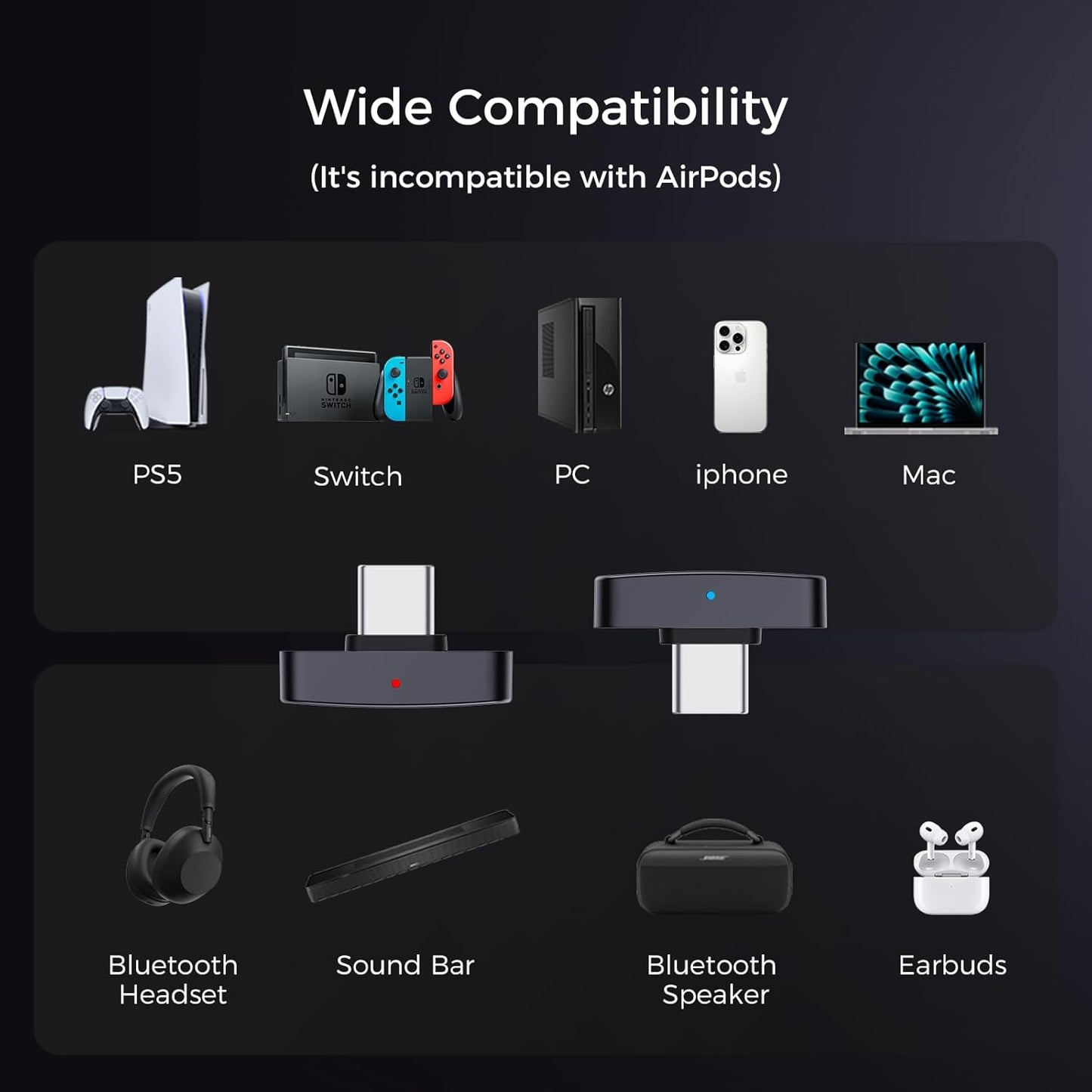 Questyle QCC Dongle Pro [MFi Certified] USB-C Bluetooth Audio Adapter with LDAC,aptX Lossless&aptX-Adaptive,Low Latency Bluetooth 5.4 Dongle for PS5,Wireless Lossless Transmitter for PC/Headphones