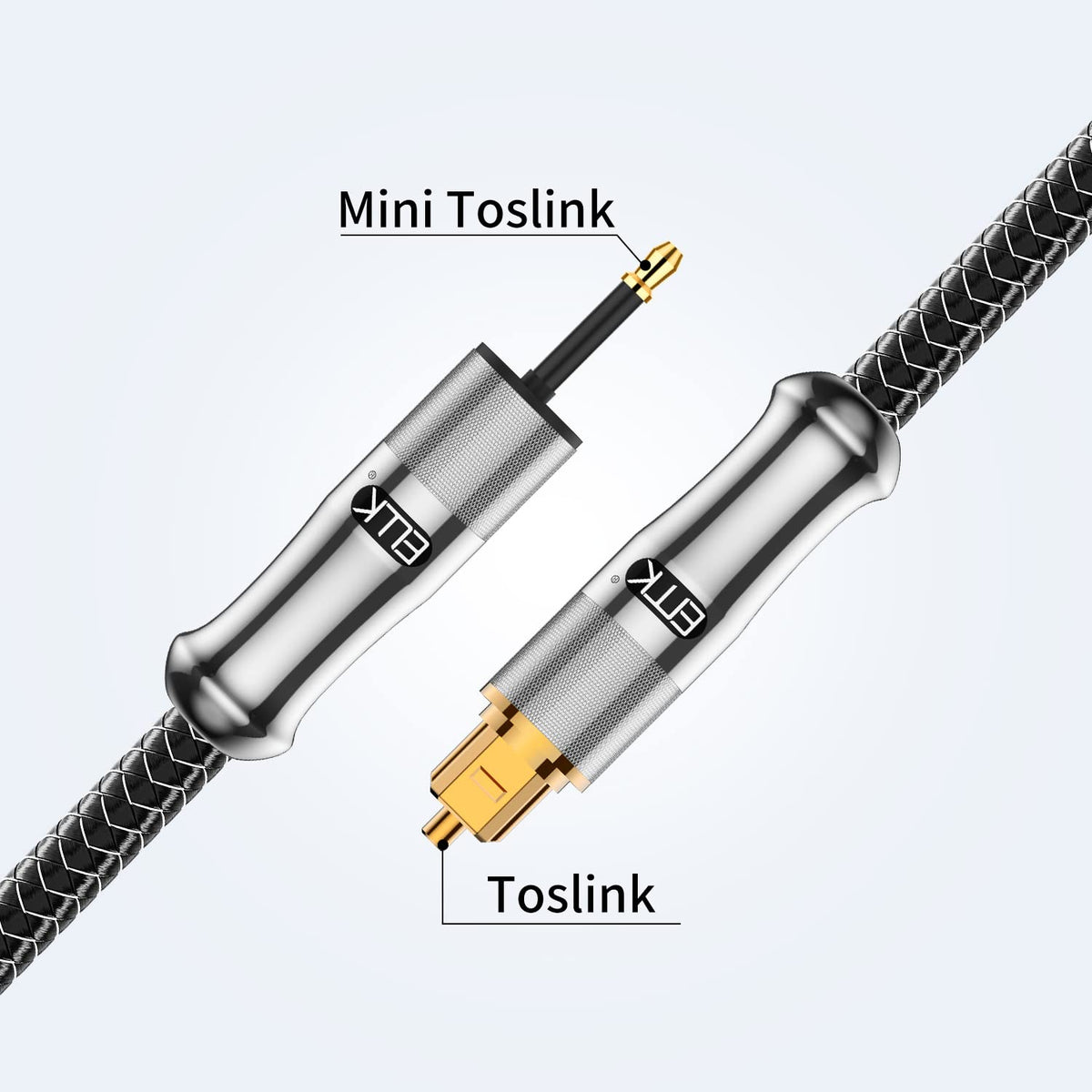 EMK 24K Gold-Plated Toslink to Mini Toslink Cable (3ft/1M) - Digital Optical Audio Cable with 3.5mm Mini Plug for Soundbar, Home Theater, TV - Silver SPDIF Fiber Optic Cable