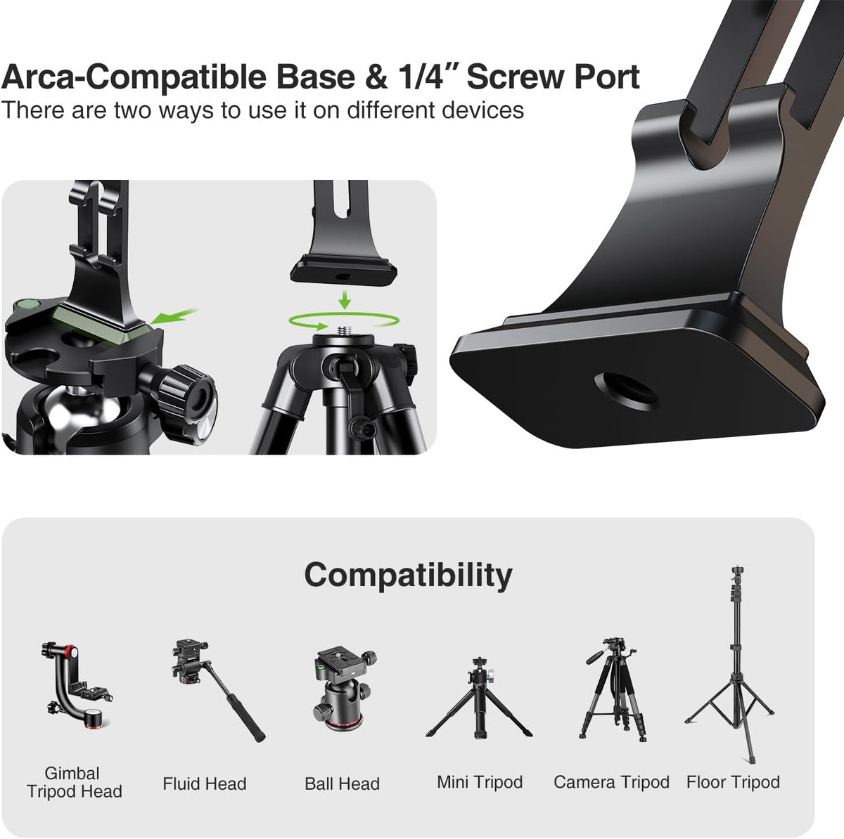 elitehood Aluminum Magsafe Tripod Phone Mount, Compact Phone Holder for Tripod with Arca Swiss Quick Release Plate & 1/4" Screw Adapter, Magnetic iPhone Mount Accessories Fit iPhone 16 15 14 13 Series
