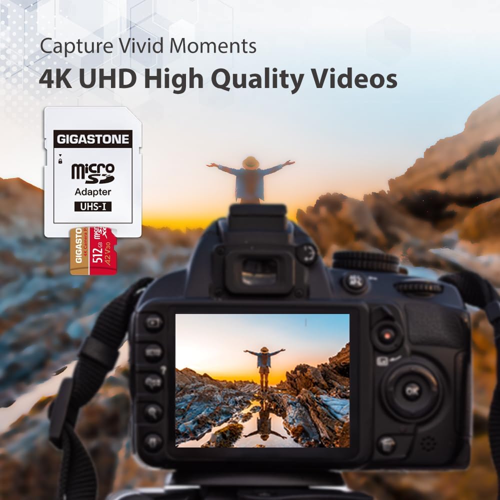[5-Yrs Free Data Recovery] GIGASTONE 512GB Micro SD Card 4-Pack, 4K Camera Pro, A2 V30 Compatible with Gopro, Dash Cam, DJI, Drone, Security Camera, Speed Up to 100MB/s, UHS-I U3 C10, with Adapter