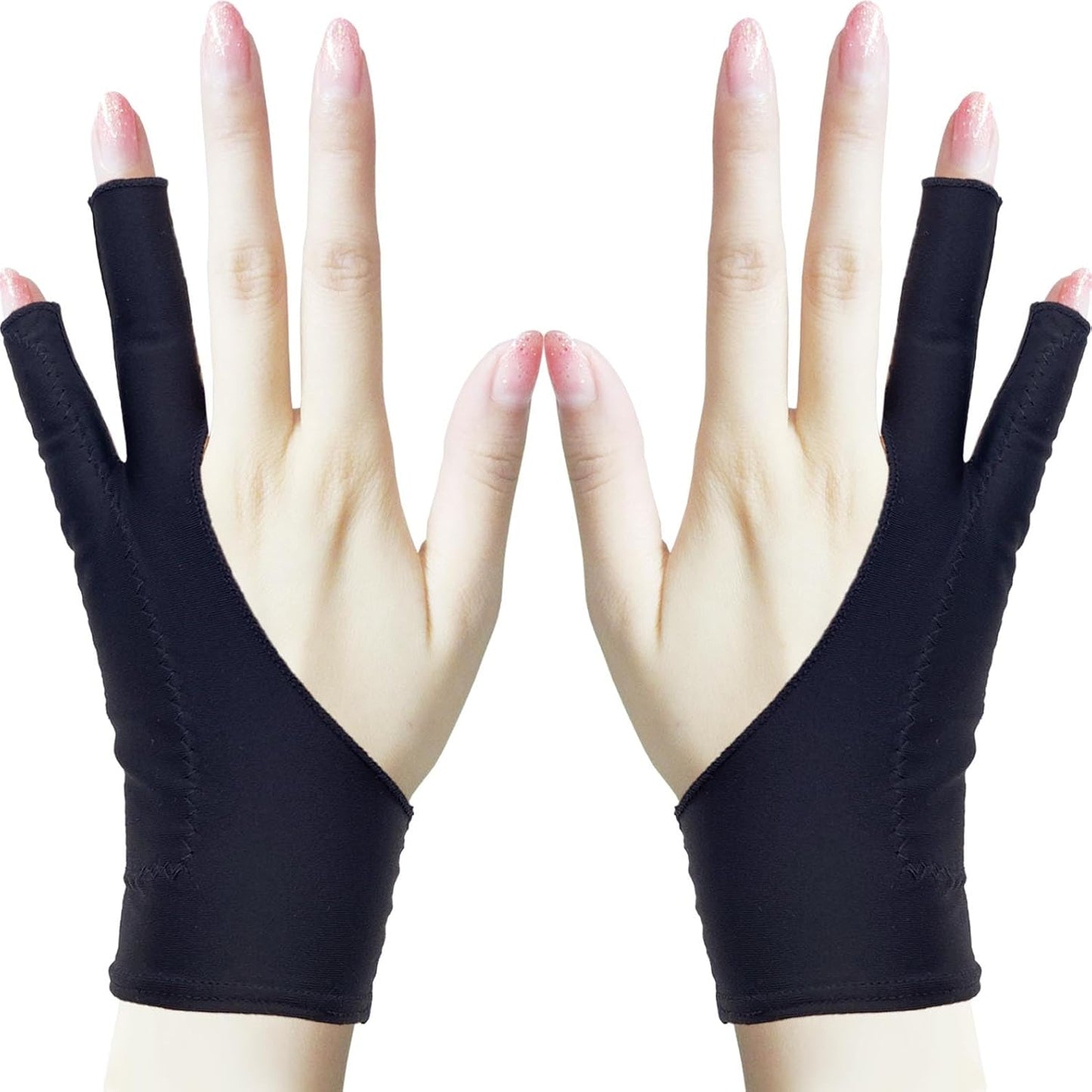 Drawing Glove, Artist Glove for Drawing Tablet, iPad, Digital Art Creation - Palm Rejection, Exposed Fingertip, Suitable for Left and Right Hand - L, Pack of 2