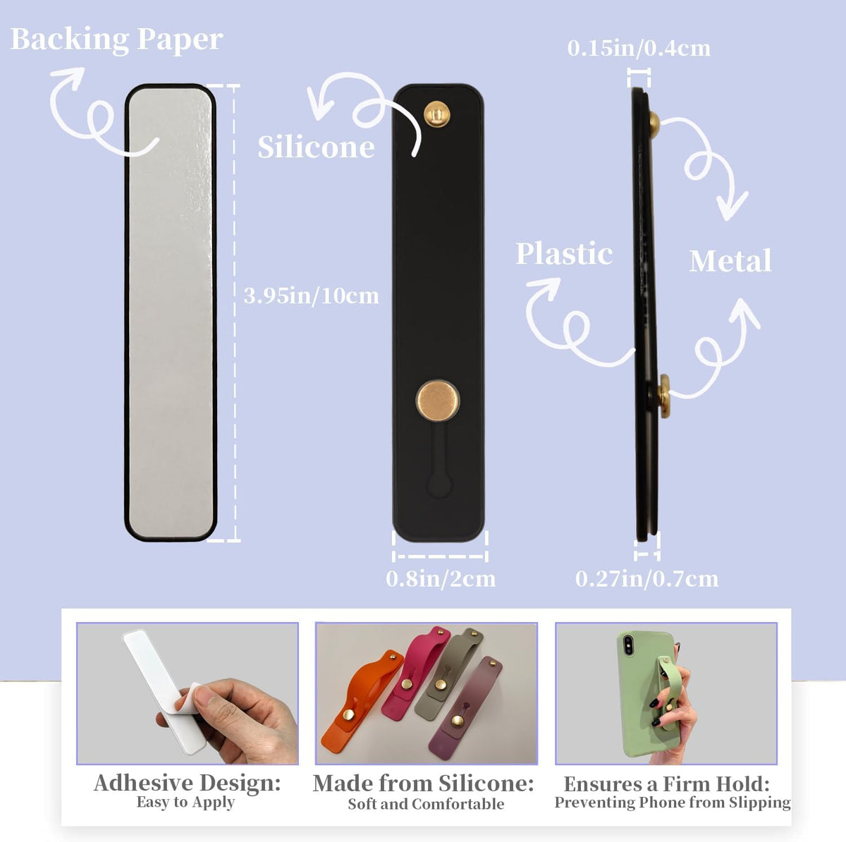 Phone Grips Strap Holder for Hand Grip, Adhesive Cellphone Case Accessories Sticky Gripper Handle Holders for Back of Phone with Finger Loop for Kindle, iPhone, iPad - 4 x Grey, Black, White