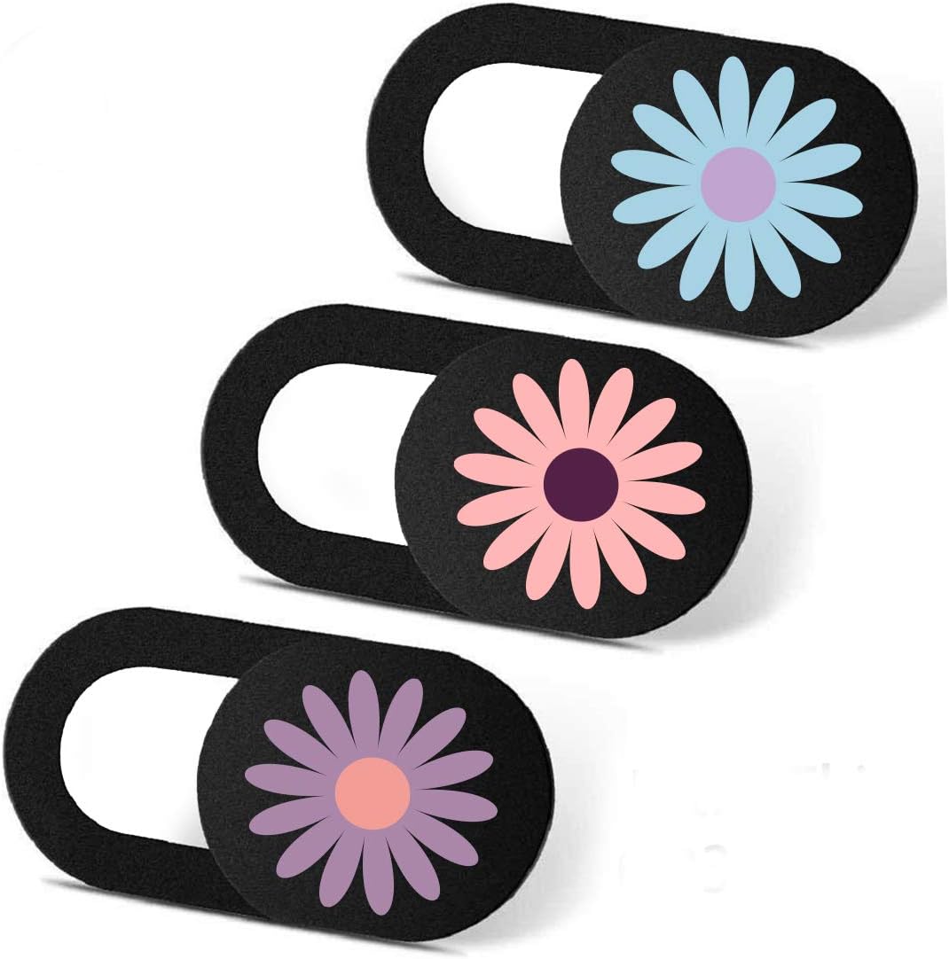Laptop Camera Cover Slide 3 Pack Ultra Thin Slide Laptop Camera Cover for Echo Show, Computer, Tablet, Mac Air, Chromebook, PC - Daisy New (Patent Pending)