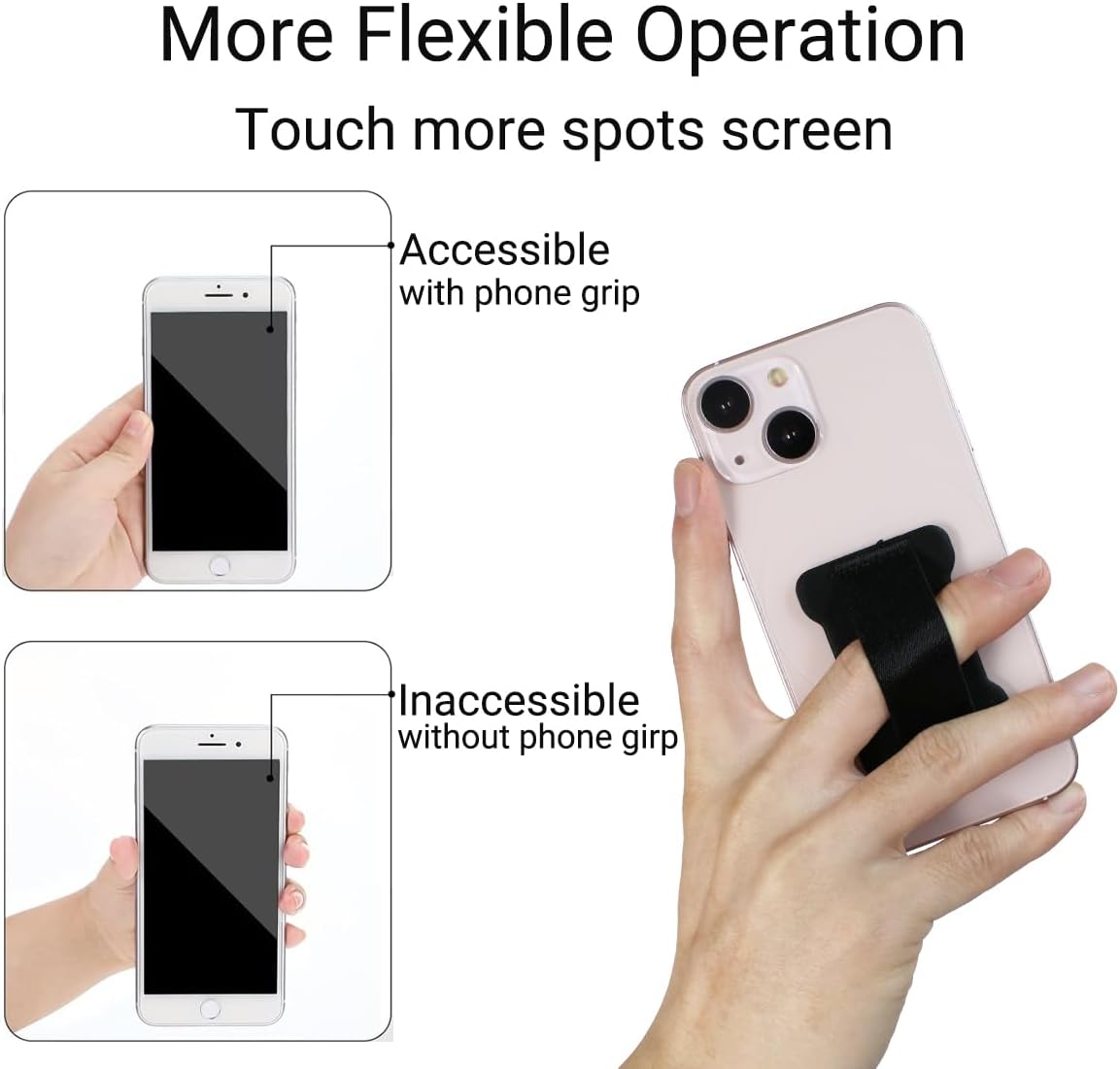 Universal Phone Grip for Smartphones - Phone Holder for Hand for Back of Phone - Wireless Charging Compatible (Black) - 3Pack