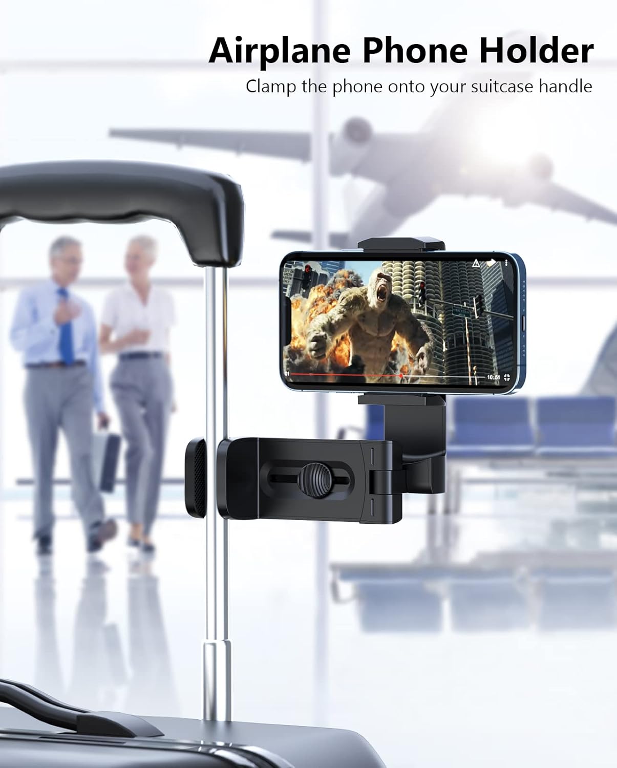 MiiKARE Airplane Travel Essentials Phone Holder, Universal Handsfree Phone Mount for Flying with 360 Degree Rotation, Accessory for Airplane, Travel Must Haves Phone Stand for Desk, Black&Black&Black