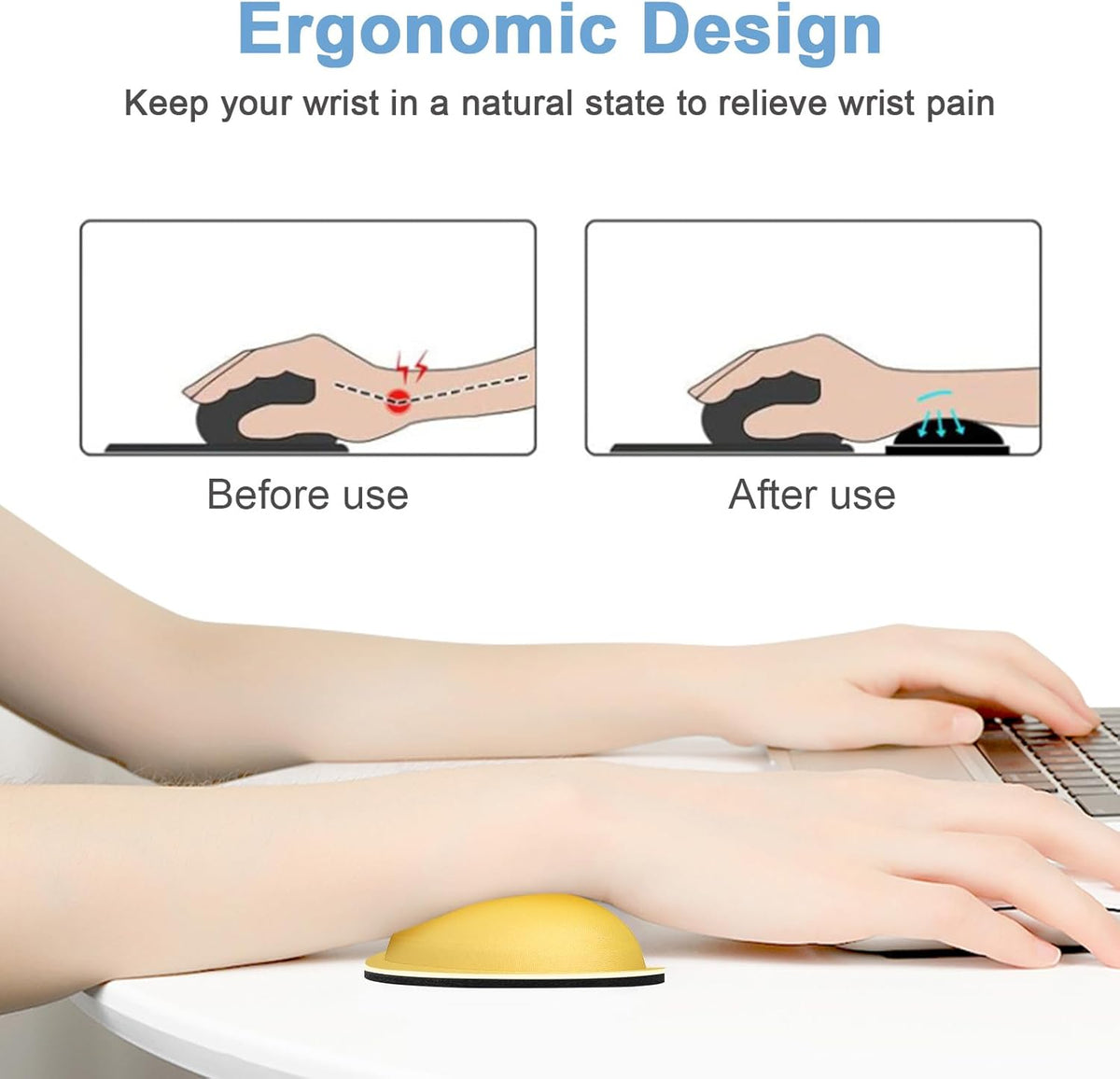 Dapesuom Mouse Wrist Rest, Ergonomic Memory Foam Mouse Wrist for Computer Desk Mats Support, Hand Rest Pad Cushion for Gaming, Office, Laptop, Men, Women, Pain Relief & Easy Typing, Apricot Yellow