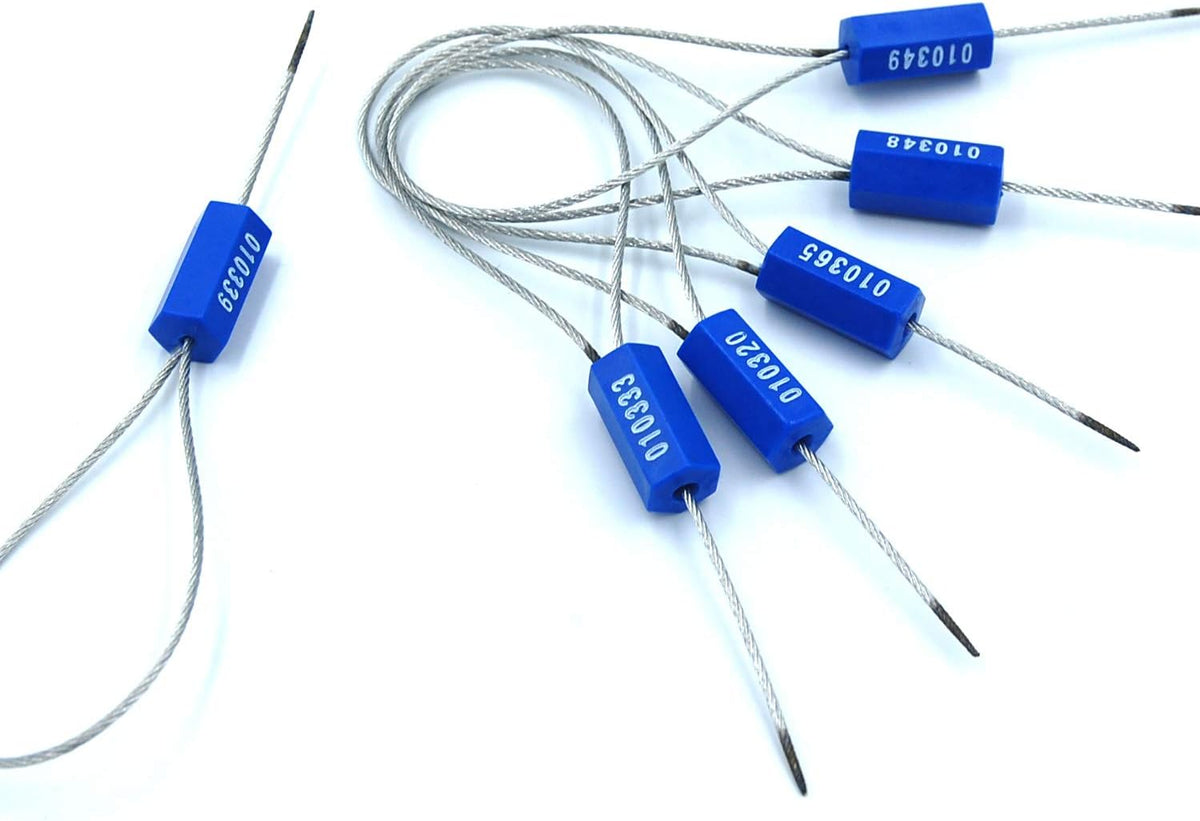 Leadseals(R) 50 Security Cable Seals Numbered Security Tags Tamper Proof Tags Pull Tight Steel Wire Seals for Truck, Trailers, Cargo, Containers, Vans, Oil Tank, Milk Vehicle (Blue, Pack of 50pcs)
