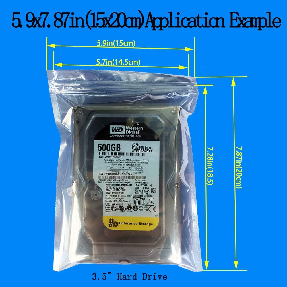 Anti Static Bags,ESD Bags,100pcs Mixed Sizes Antistatic Resealable Bag for 3.5 Hard Drive, 2.5 Solid State Drive with Labels, ESD Shielding Bag for Varieties of Electronic Device