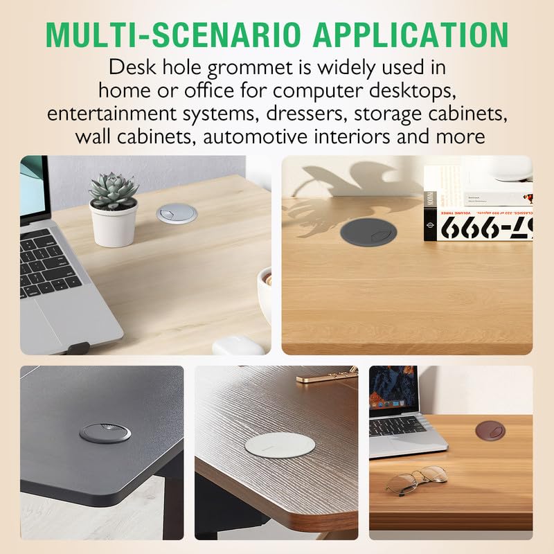 5 Pcs Desk Grommet 2-3/8" / 60 mm, Desk Cord Hole Cover, Cable Grommet ABS Plastic, Desk Hole Grommet for Home & Office Pc, Detachable Adjustable Cable Cord Organizer-White