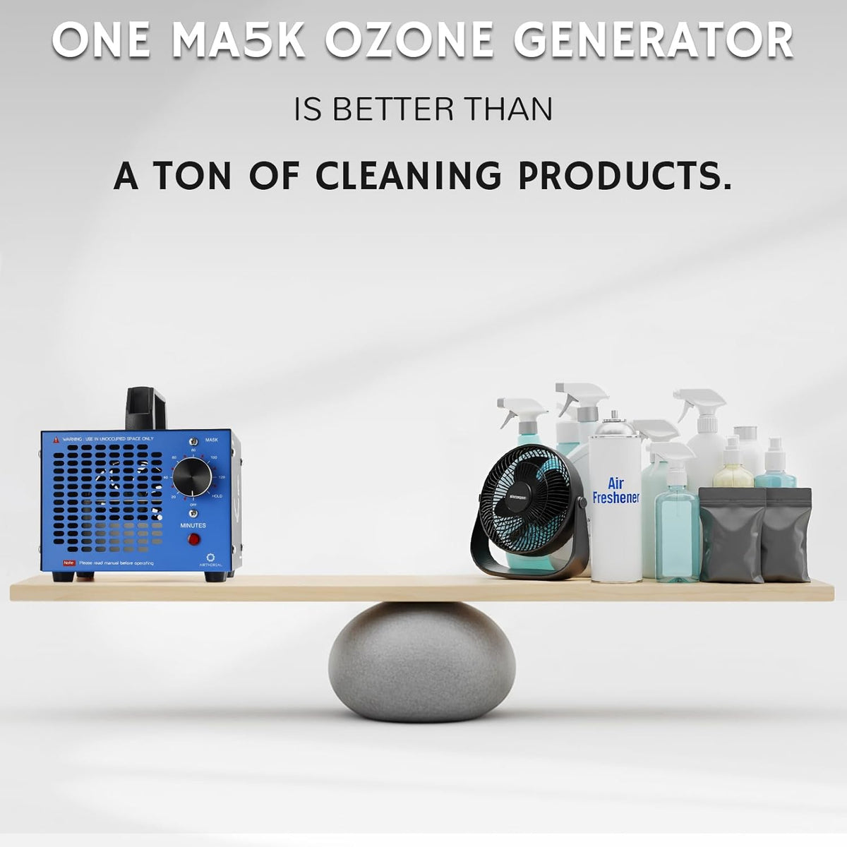 Airthereal MA5K Ozone Generator for Home, Ozone Air Ionizer Odor Eliminator with 120-Min Timer, Lightweight Design, Odor Removal for Car, Smoke, Pets, Basements, Covers Up to 2,000 Sq. Ft., Blue