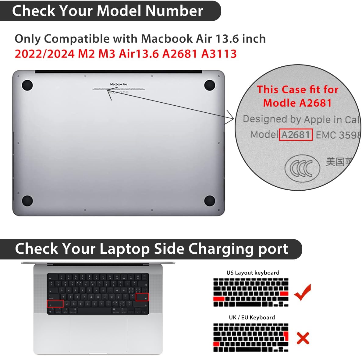 for 2025 2024 2023 2022 MacBook Air 13 inch Case M4 A3240 M3 A3113 M2 A2681 with Touch ID& 13.6" Liquid Retina Display, Plastic Hard Shell&Keyboard Cover&Screen Film&Webcam Cover, Cats