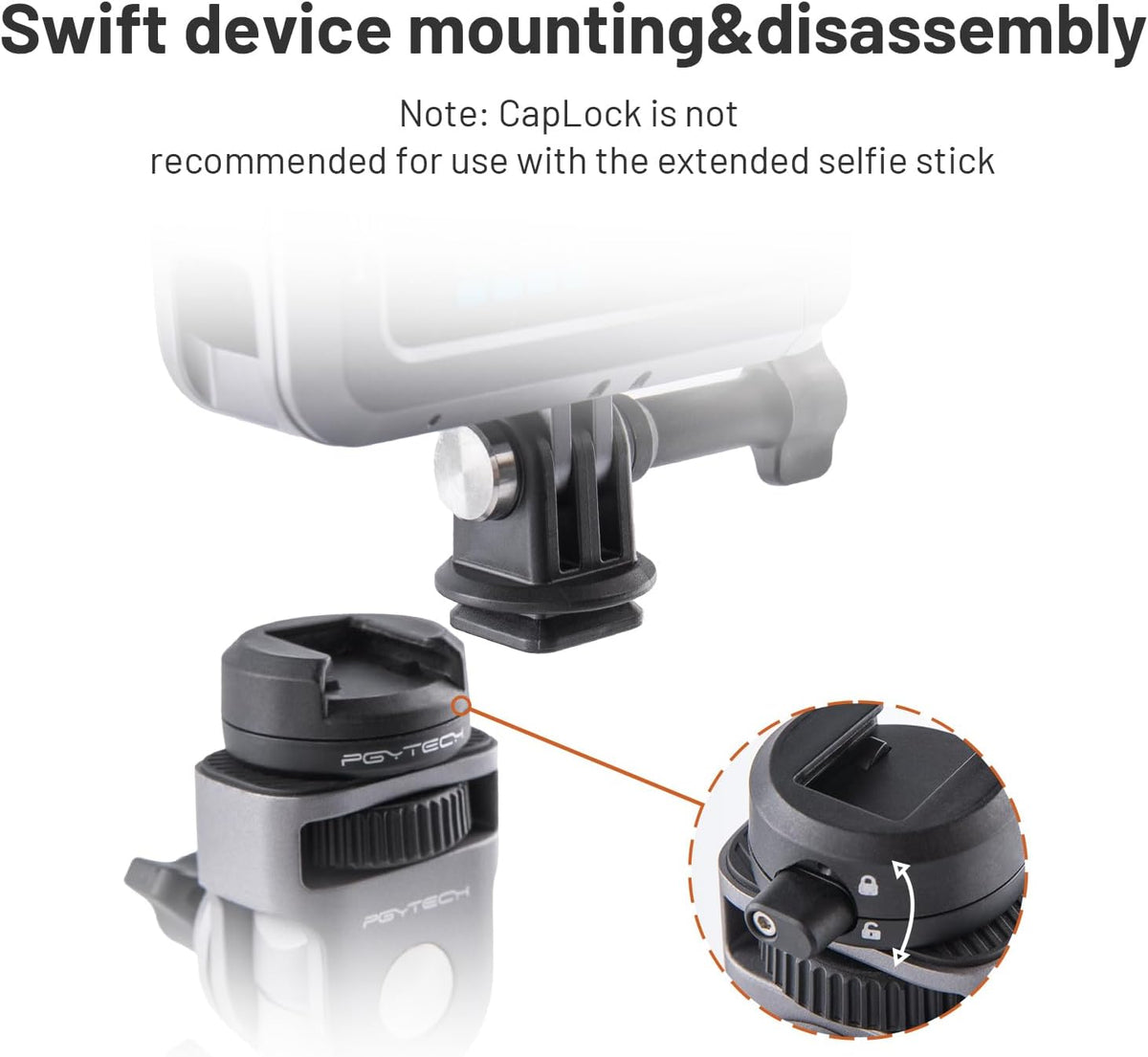 PGYTECH CapLock Super Clamp Mount, Aluminum Alloy Bracket for Insta360 Ace Pro2/X5/X4/X3, Crab Heavy Duty Clamp with 1/4" Screw for Gopro 13/12/11/Osmo Action 5 Pro/4/3/Pocket Action Camera