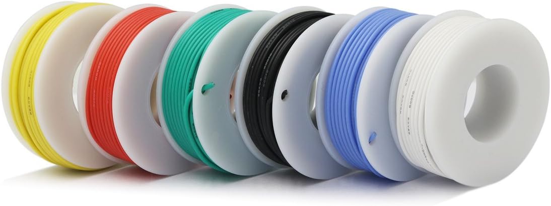 22 Gauge Flexible Silicone Wire Hook Up Kit - 6 Colors, 19.6 Feet Each, 22 AWG Stranded Electric Wire