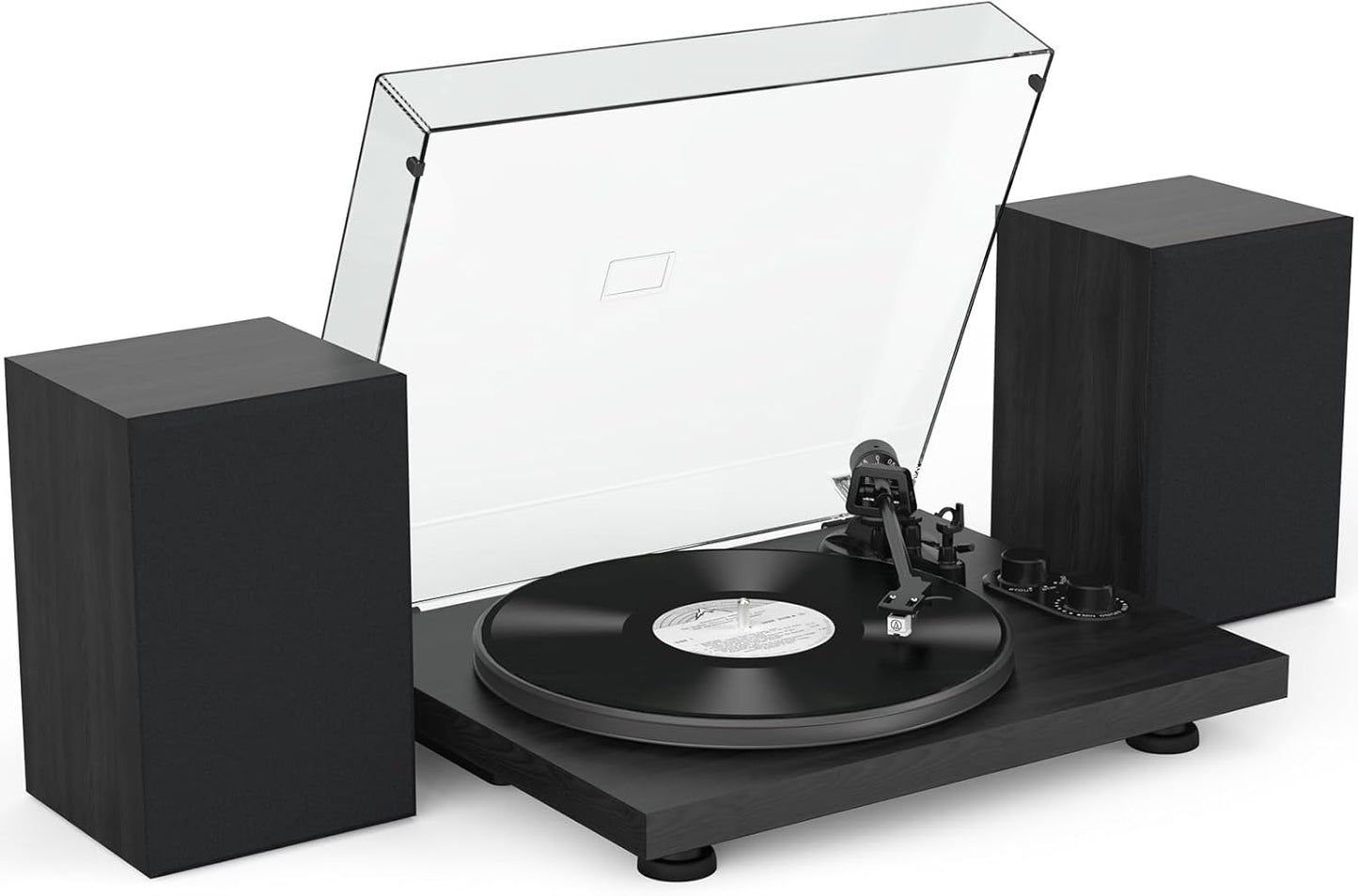 Udreamer Vinyl Record Player, Turntable with 40W Speakers, Bluetooth Input Output and USB Record, Vintage LP Player with AT-3600L Cartridge, Built-in Phono Preamp, Counterweight and Pitch, Black
