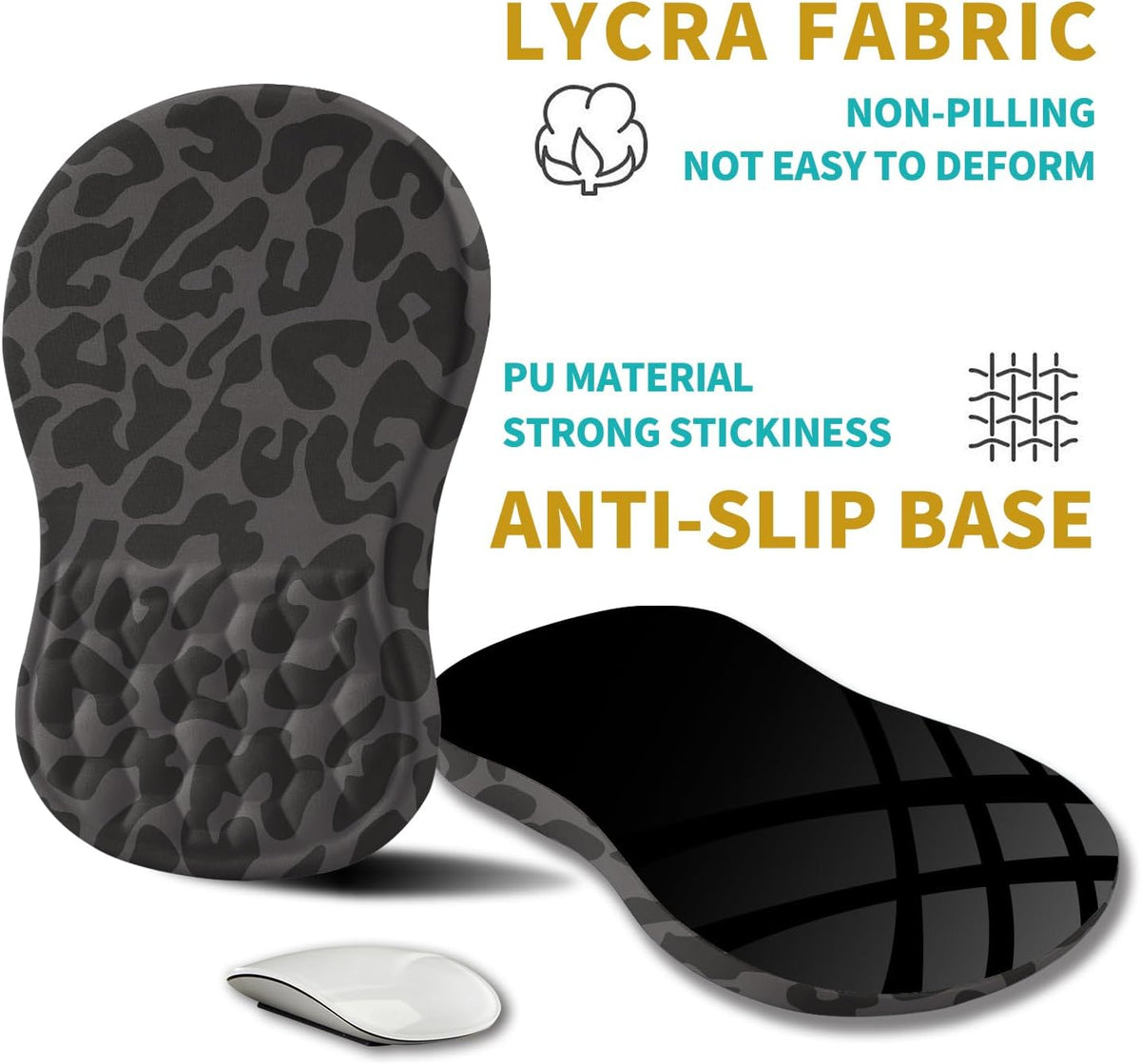 Hokafenle Ergonomic Mouse Pad Wrist Support, Wrist Rest Mousepad for Carpal Tunnel Pain Relief with Integrated Memory Foam Slope Massage Bulge (11.8x7.9 inch,Black Leopard