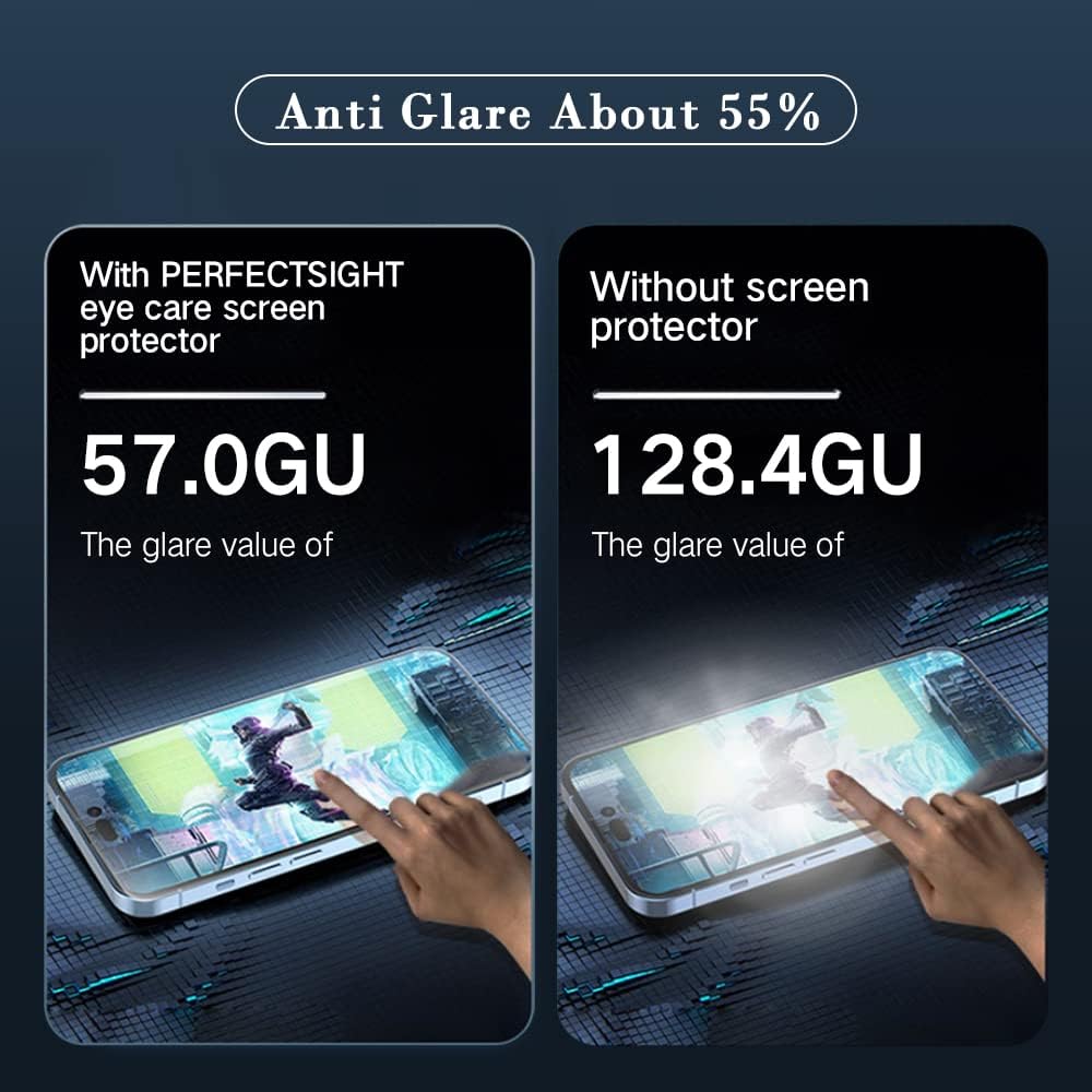 PERFECTSIGHT Sapphire Anti Glare Anti Blue Light Screen Protector Designed for iPhone 14 Pro Max - Eye Protection Diamond Hard Tempered Glass - Matte Military Grade Shatterproof Bubble Free (6.7 inch)