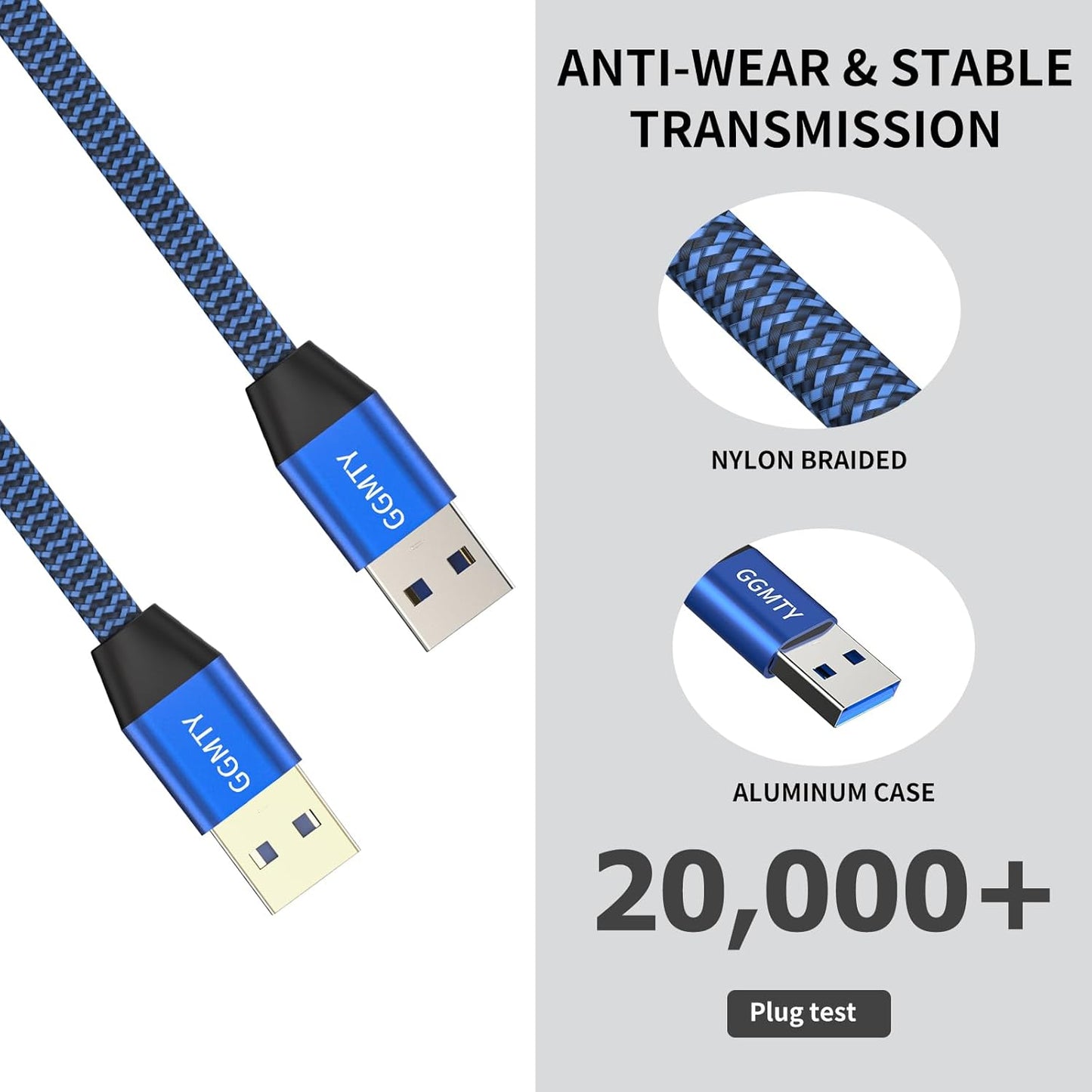 USB to USB Cable 6FT,Durable Braidedfor USB 3.0 Male to Male Type A to Type A Cable Data Transfer Compatible with Hard Drive, Laptop, DVD Player, TV, USB 3.0 Hub, Monitor, Camera, Set Up Box and More