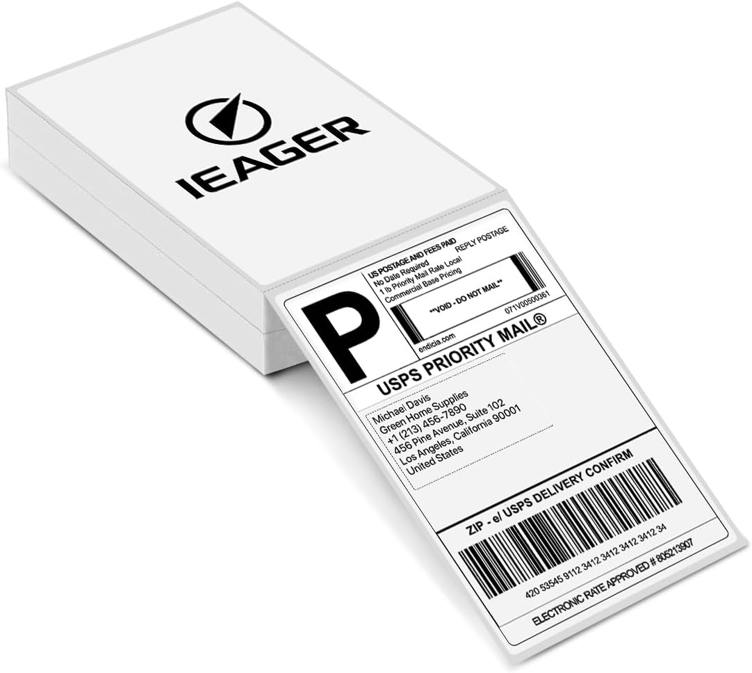iEager 4x6 Inch Thermal Labels, White Shipping Label Stickers, Commercial+ Grade Thermal Printer Sticker, 180 Labels/Pack