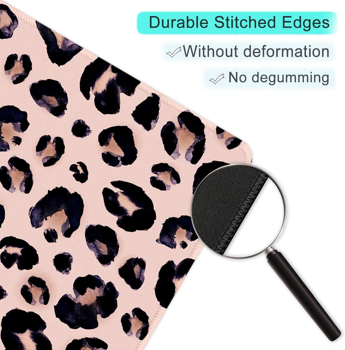 ITNRSIIET Mouse Pad with Stitched Edge Premium Textured Smooth Precise Operation Waterproof Washable Non-Slip Rubber Base Desktop Protection Mat, 10.2×8.3×0.12 inches, Leopard Black Purple