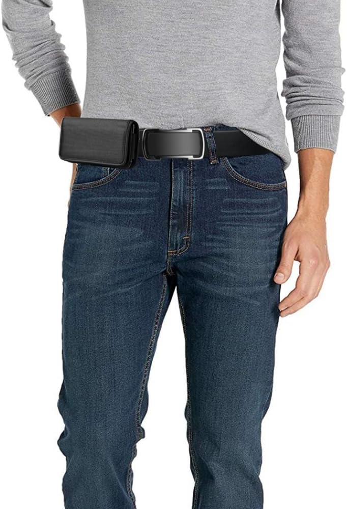Nylon Cell Phone Holster for Google Pixel 5, Alcatel Insight, Tetra, Verso, Samsung Galaxy S10e, J3, LG Aristo 3/2 - Horizontal Case Canvas Waist Carrying Pouch with Belt Clip/Loops, Black