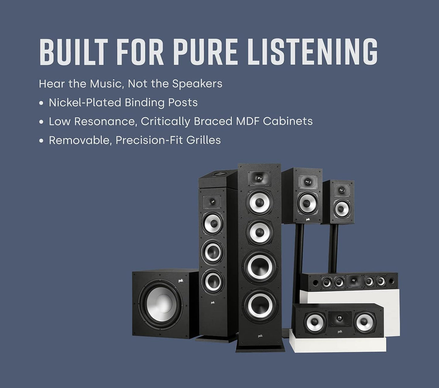 Polk Monitor XT30 Compact Center Channel Speaker - Hi-Res Audio Certified, Dolby Atmos & DTS:X Compatible, 1" Terylene Tweeter & Dual 5.25" Dynamically Balanced Woofer, Midnight Black