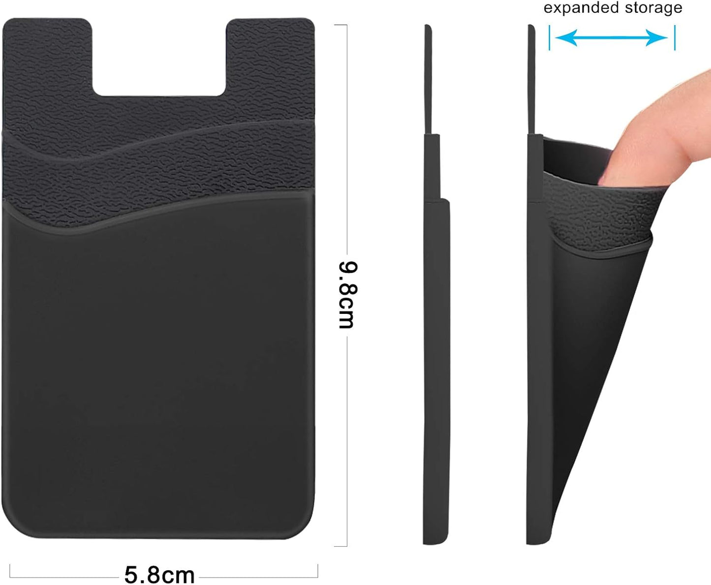 SS Phone Wallet, Phone Card Holder Pocket Pouch Stick on for Phone Cases Silicone Double Pockets Suitable for iPhone, Android, Samsung Galaxy 3 Pack