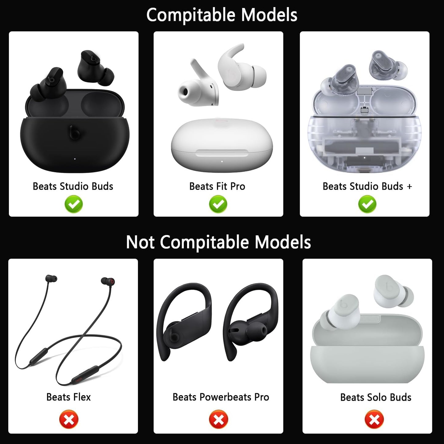 Replacement Silicone Ear Tips for Beats Fit Pro/Studio Buds/Studio Buds+ Headphone, 6 Pairs Earbuds Eartips L/M/S, Eargels Set Fit in Case, Earplug Ear Cap (Silver White)