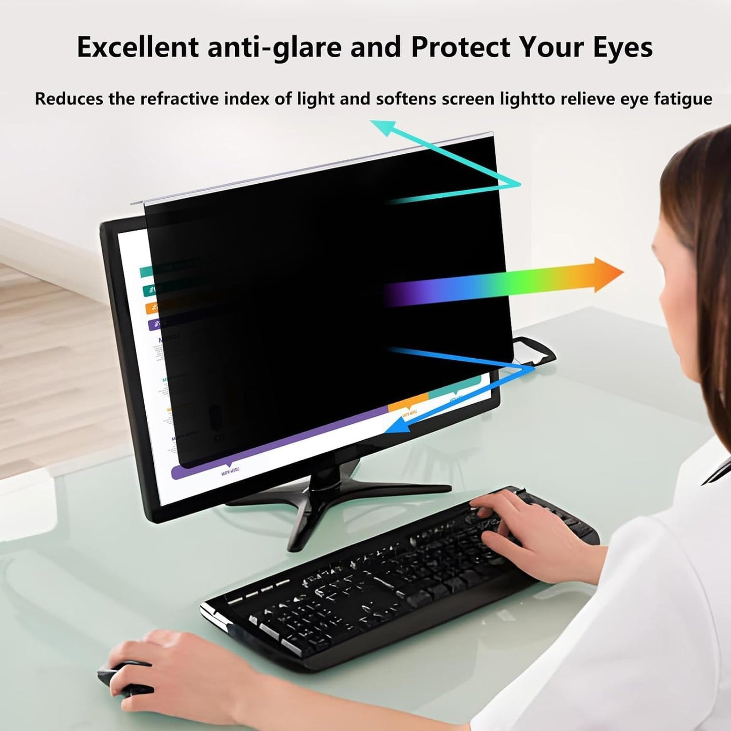 [2 Pack] 32 Inch Hanging Computer Privacy Screen Protector Shield Compatible for 16:9 Widescreen Desktop Monitor - Anti-UV & Blue Light Filter - Hanging Design for Easy On/Off