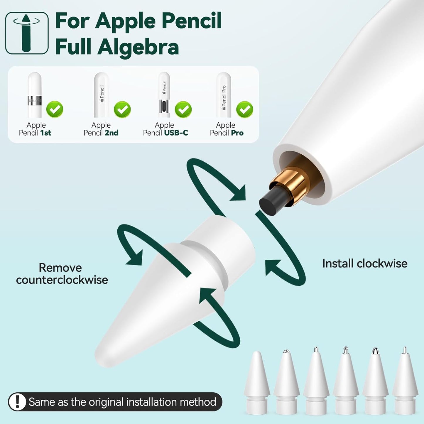 Inesore 6 Styles Replacement Tips for Apple Pencil Pro,Multiple Options Metal Durable Nibs Accessories for Apple Pencil Pro/2nd Generation/1st Gen/USB-C (12 Pack)