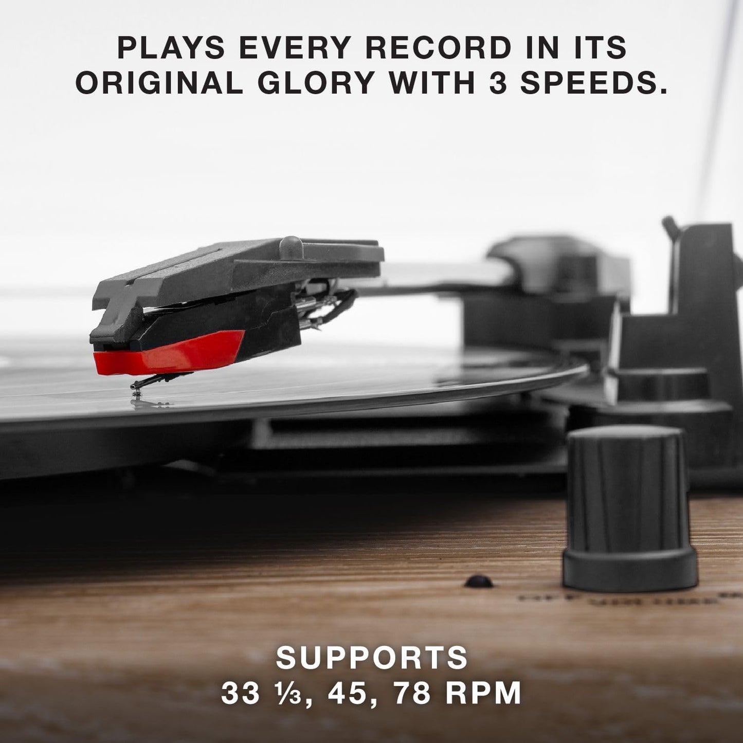 Victrola Montauk Vinyl Record Player, White Wood Finish, 3-Speed Belt Driven Turntable with Stereo Bluetooth Speaker Pair, RCA Output and 3.5mm Headphone Jack, Removable Dust Cover