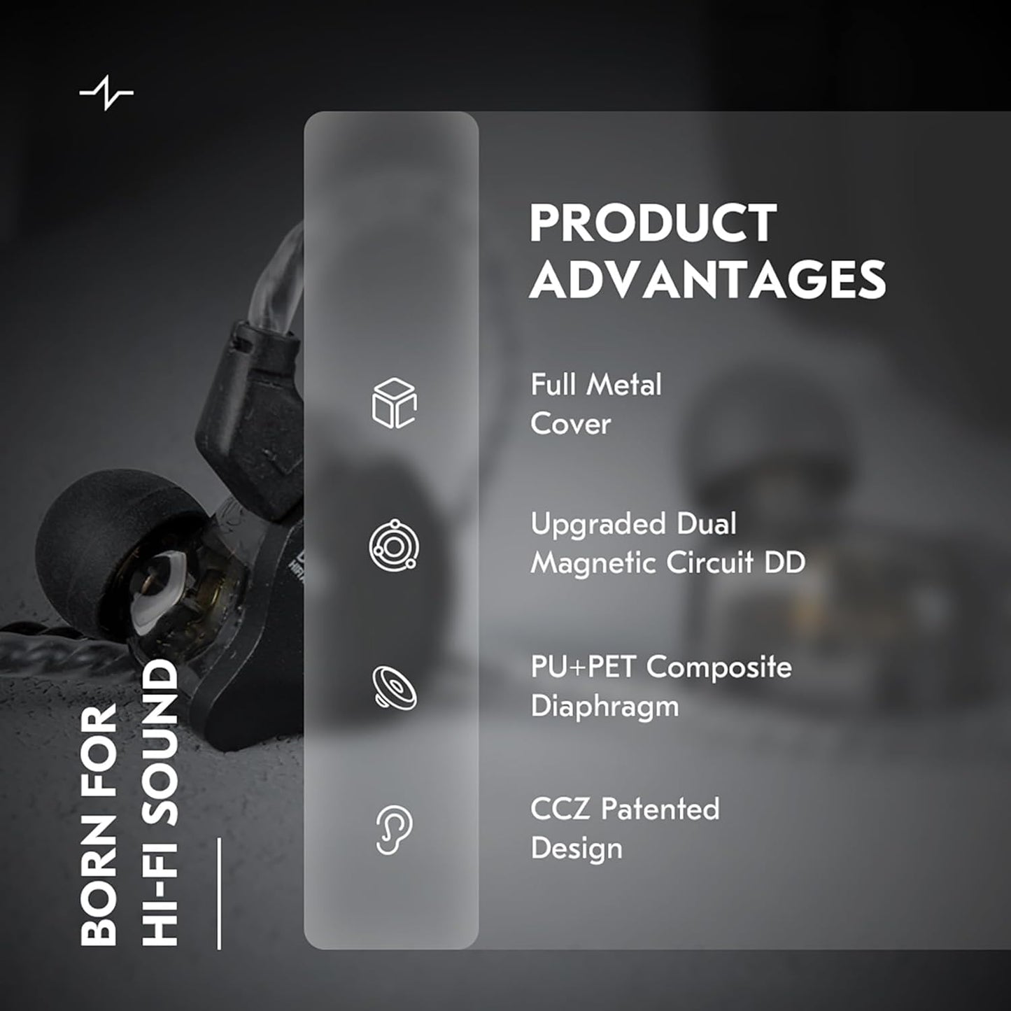 CCZ Solo Silver In Ear Monitor Wired IEM Headphone, DC02 Dual Magnetic Circuit DD HIFI Earphones, Professional Hifi Earphone, Stereo Sound Earbuds, With MIC