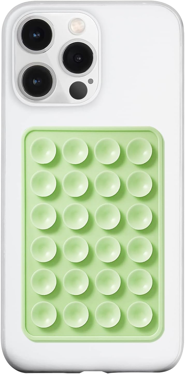 Silicone Suction Phone Case Mount, Silicon Adhesive Phone Accessory for Smartphones, Hands-Free Mirror Shower Phone Holder for Selfies, Tiktok Videos (Green)