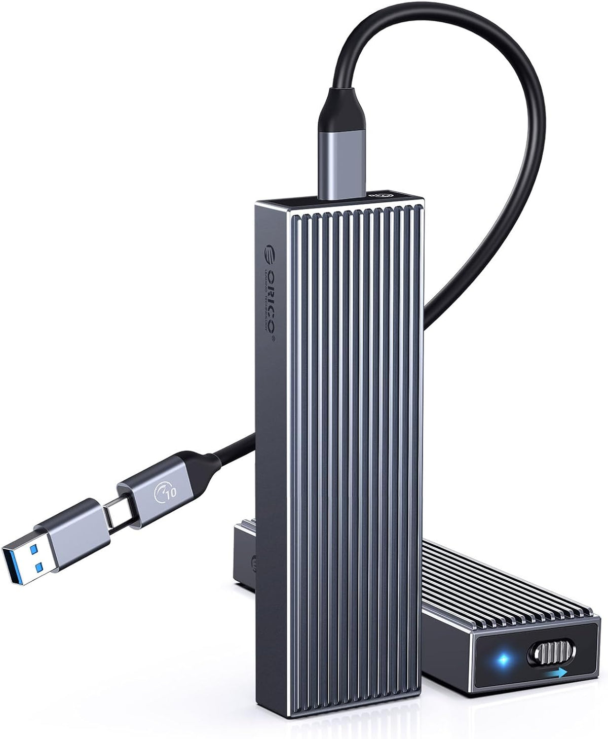 ORICO M.2 NVMe SSD Enclosure Aluminum Tool-Free Adapter, 10Gbps USB3.2 USB-C M2 Reader for M.2 PCIe NVMe M-Key 2230/2242/2260/2280 SSD, Thunderbolt 3 Compatible, External Case Support UASP Trim-BM2G2