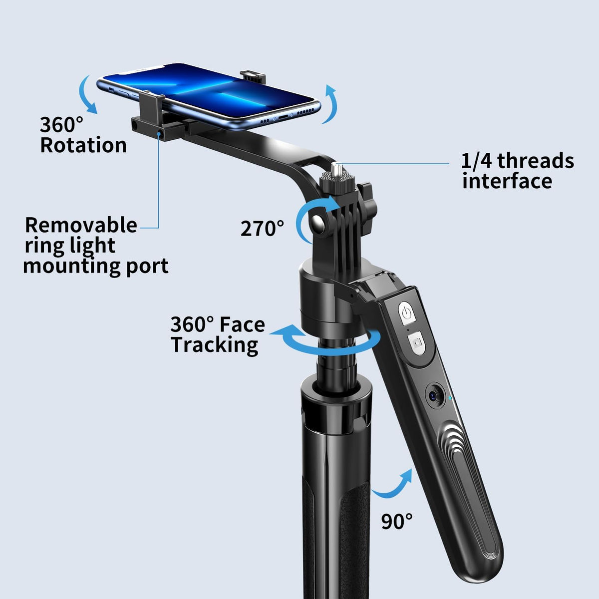 Auto Face Tracking 360 Rotation with 10" RGB Ring Light, Phone Tripod & Selfie Stick with Remote for Cell Phone 4"-7", Motion Sensor for Live Stream Vlog Video Recording