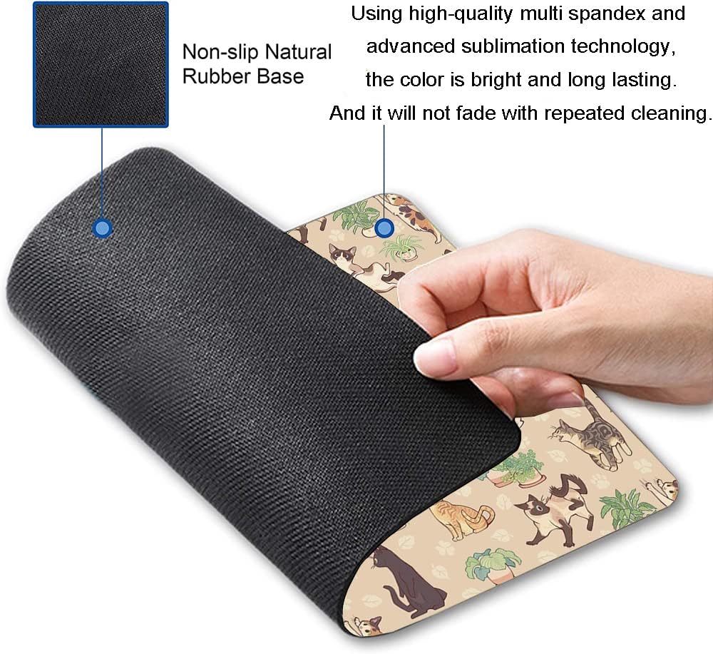 Hokafenle Cute Cats Pattern Mouse Mat - Square Waterproof Non-Slip Rubber Base Mouse Pad for Office, Laptop, Women, Kids