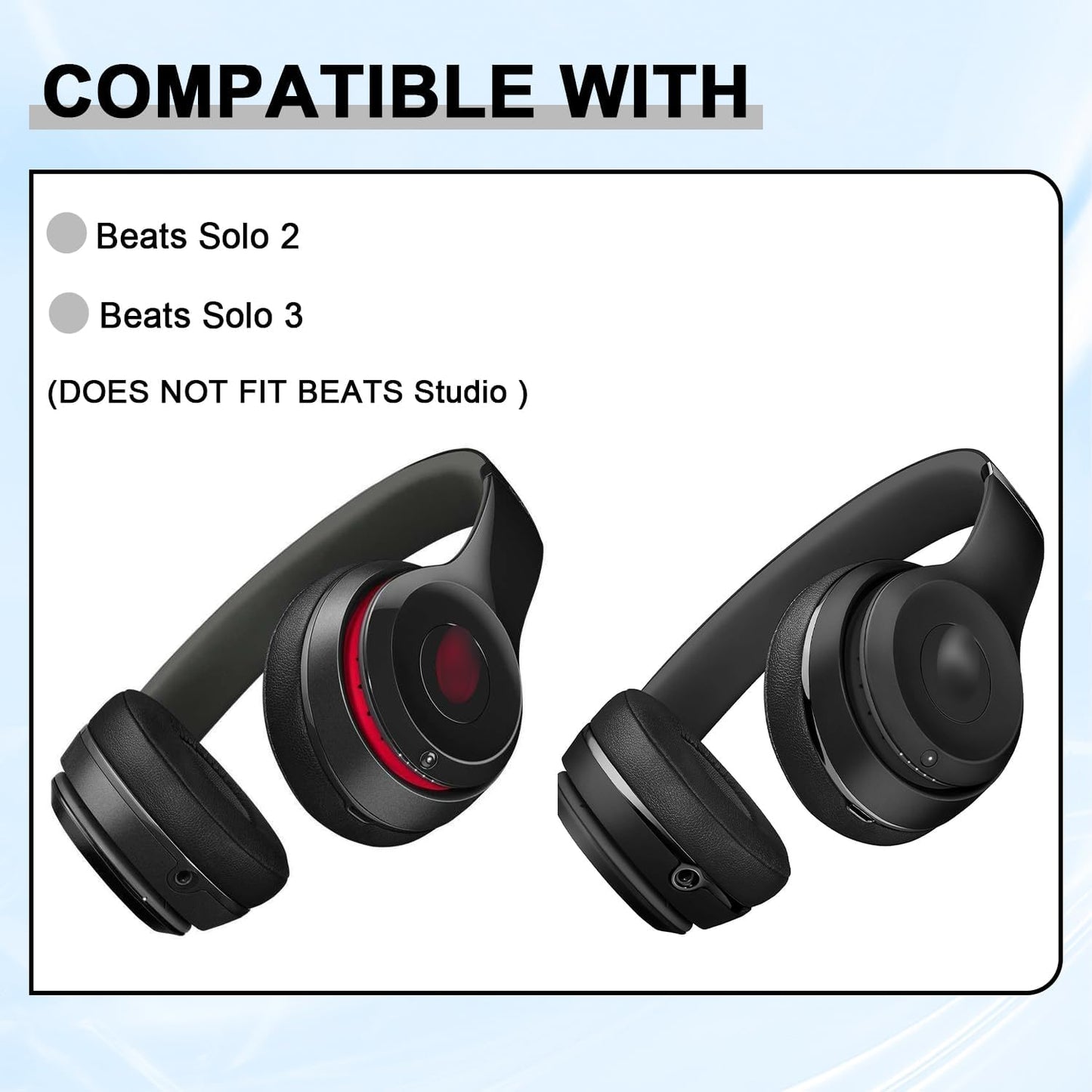 Replacement Ear Pads for Beats Solo 2 & Solo 3 Wireless On-Ear Headphones, Ear Cushions, Headset Earpads, Ear Cups Cover with Soft Protein Leather (Blue)