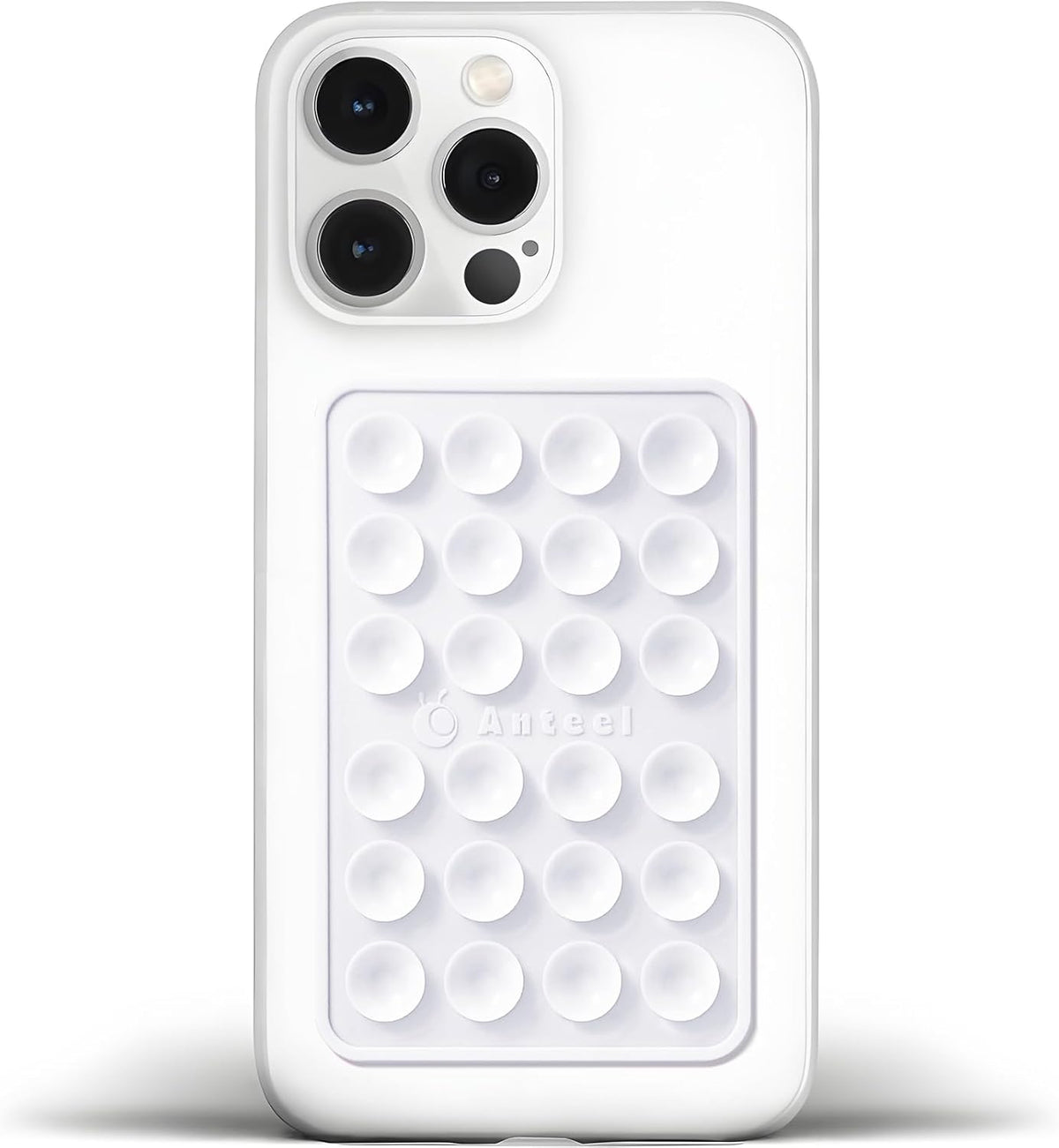 Anteel Medium-Sized Silicone Suction Phone Case Adhesive Mount, Enhanced Suction Power and Upgraded Thickened Sticky Phone Grip, Durable, Hands-Free Sticky Phone Holder, 2.28"x3.46" (White)