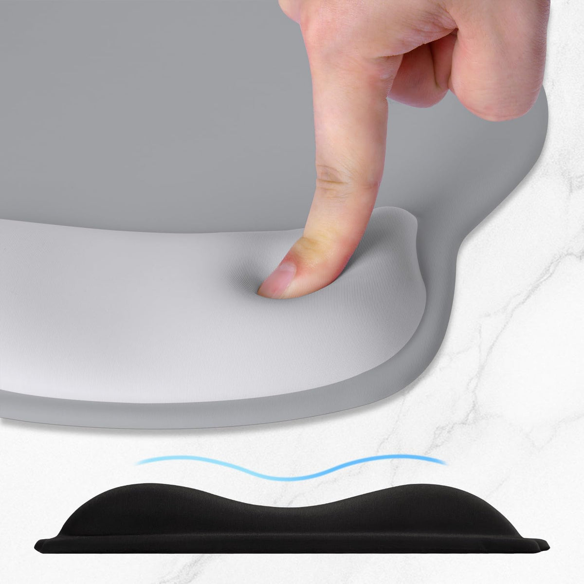 ITNRSIIET Ergonomic Mouse Pad with Wider Memory Foam Wrist Rest +17%, Curved Cushion Reduces Pressure 20%, Pain Relief, Non-Slip, Smooth, Cute Color Desk Accessory, 9.85 x 9 inch, Light Gray Accent