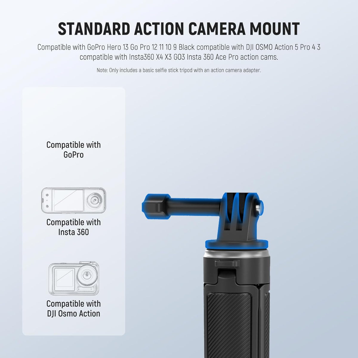NEEWER Basic Selfie Stick Tripod for DSLR Action Camera Webcam, Mini Vlogging Video Desk Stand Accessories Compatible with GoPro Hero 13 12 Insta360 DJI Osmo Action 5 Pro AKASO EK7000 Brave 4 7, TP46
