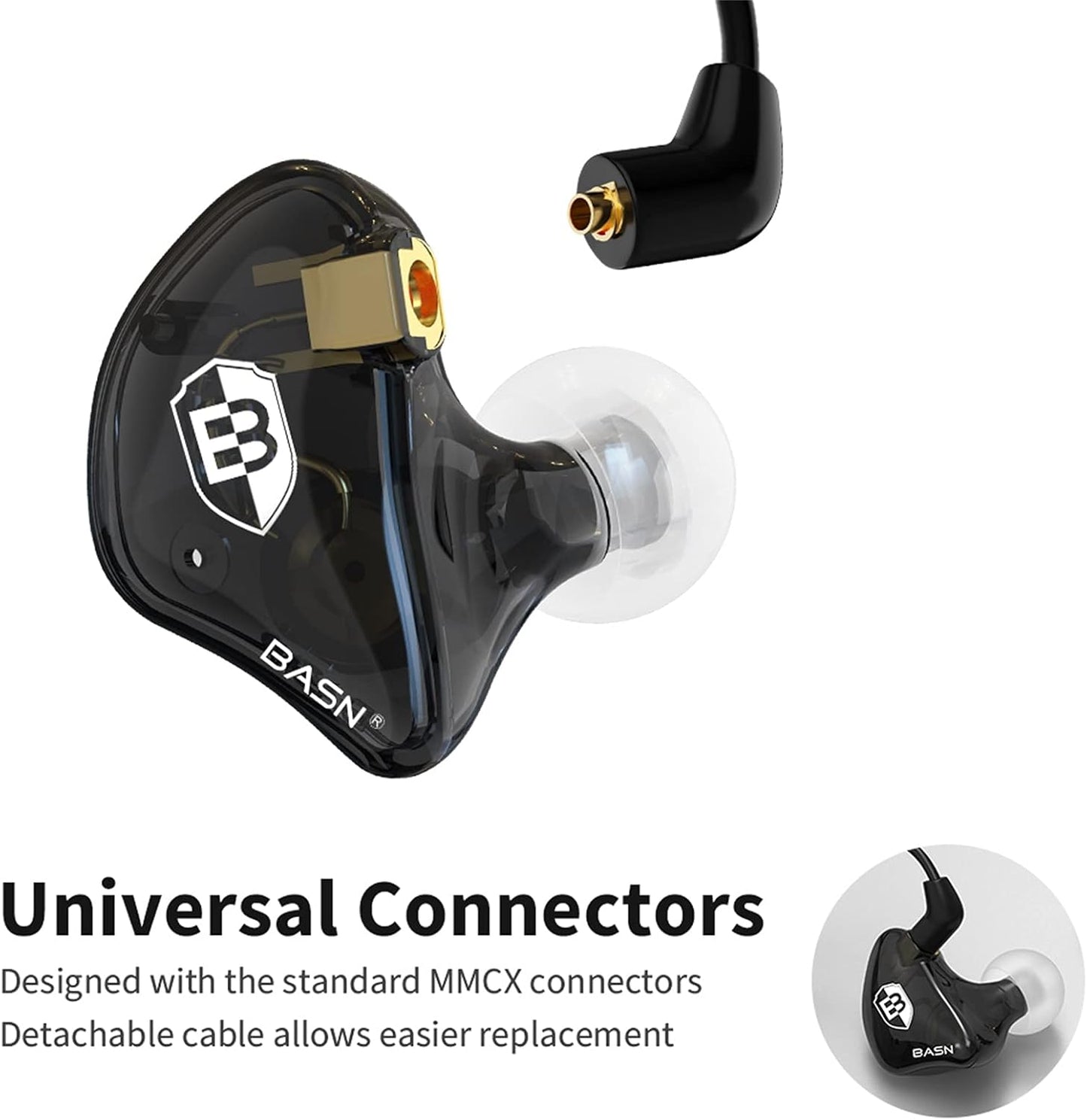 BASN Bsinger PRO in Ear Monitor Headphones for Musicians, Dynamic Driver Noise Isolating Earphones with 2 Detachable MMCX Cables (Black)